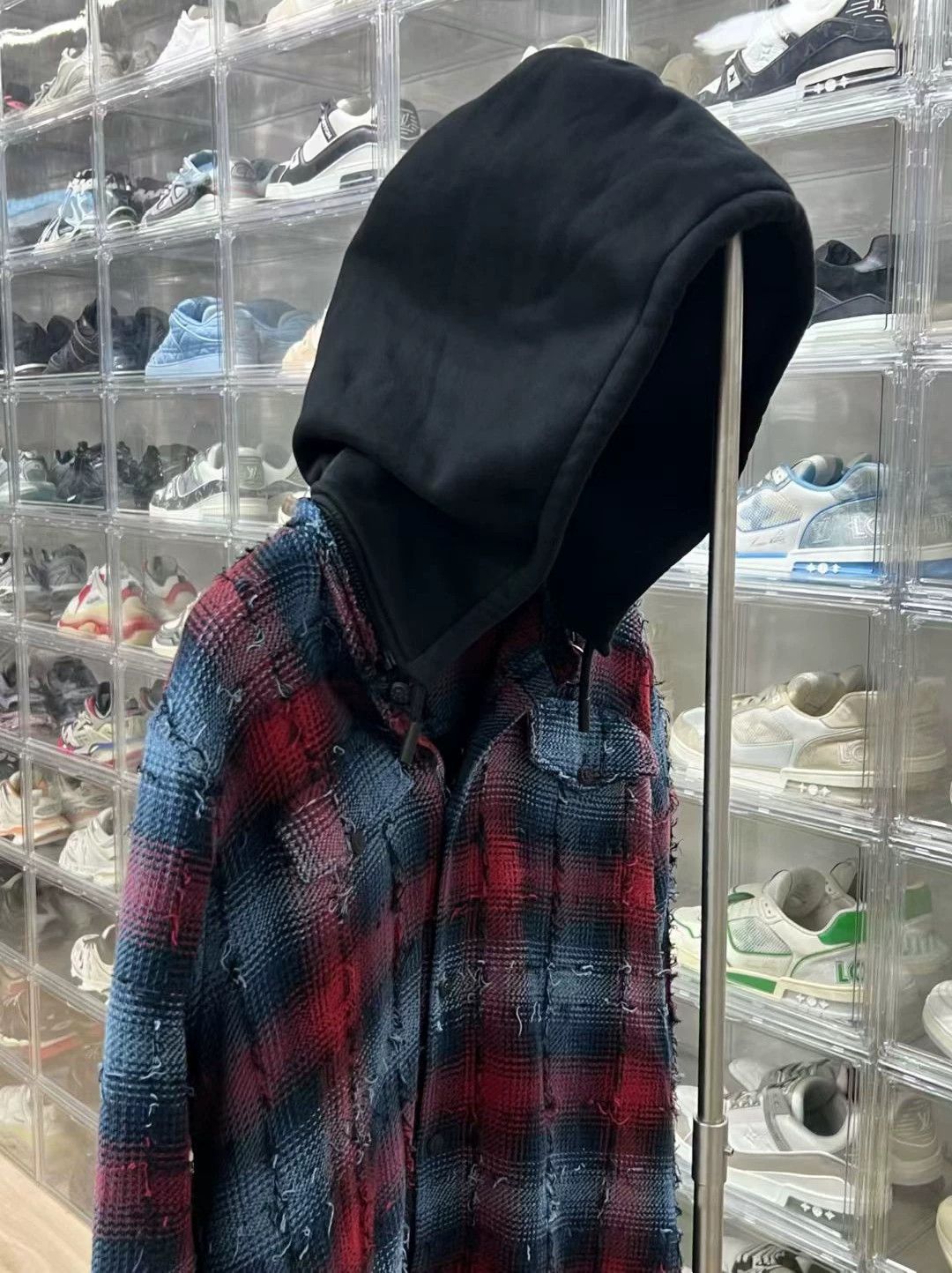 Off-White Off-White Blue and Red Check Wool Hooded Shirt Size US XL / EU 56 / 4 - 4 Thumbnail