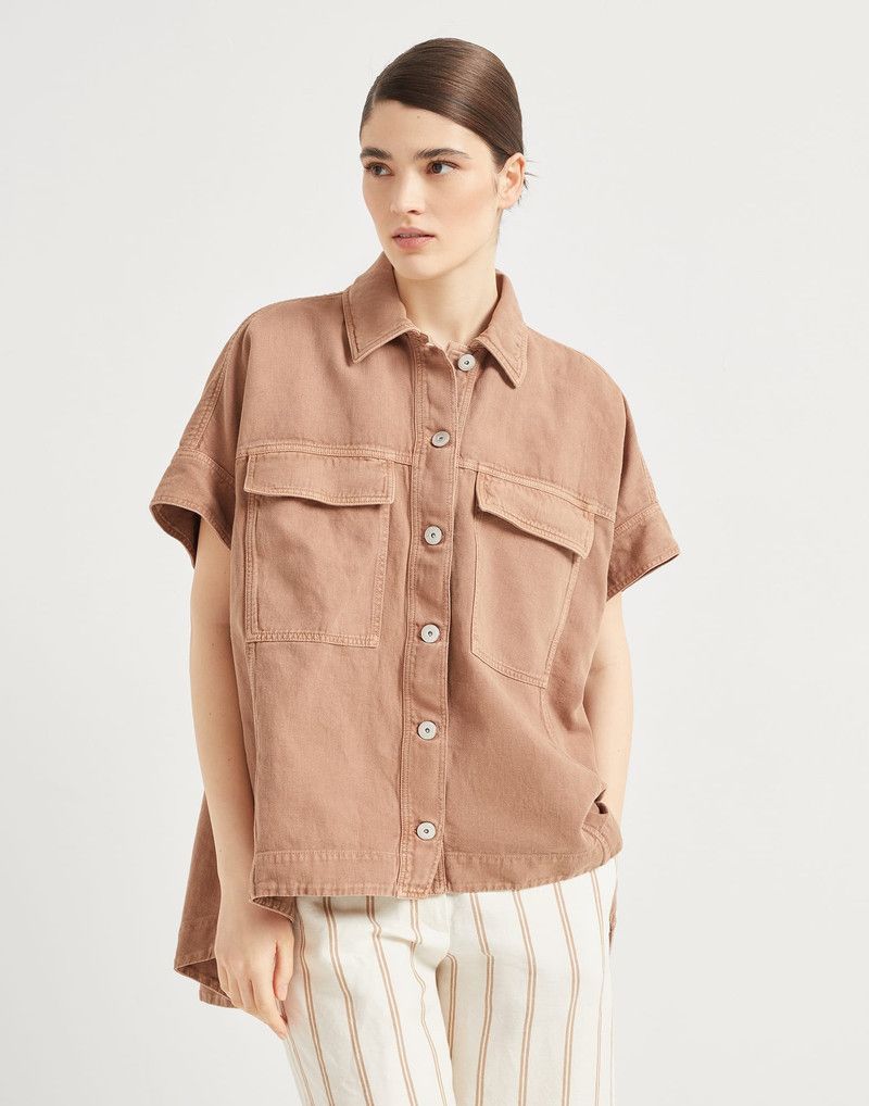 Brunello Cucinelli o1la1rc1a0326 Garment-Dyed Overshirt in Brown Size S / US 4 / IT 40 - 1 Thumbnail