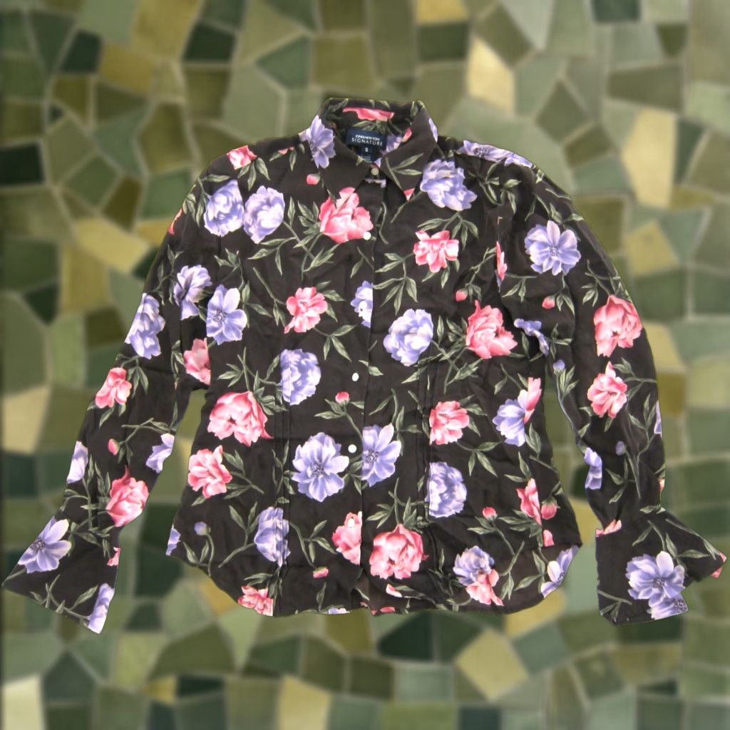 Jones New York VINTAGE Jones New York Signature 100% Silk Brown Pink Purple Floral Long Sleeve Blouse S Size S / US 4 / IT 40 - 1 Thumbnail