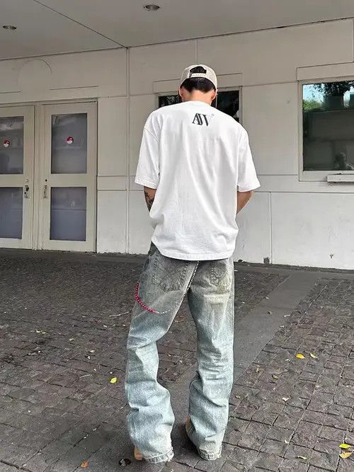 Japanese Brand VIBE Washed vintage irregular ripped Y2K baggy jeans Size US 31 - 3 Thumbnail