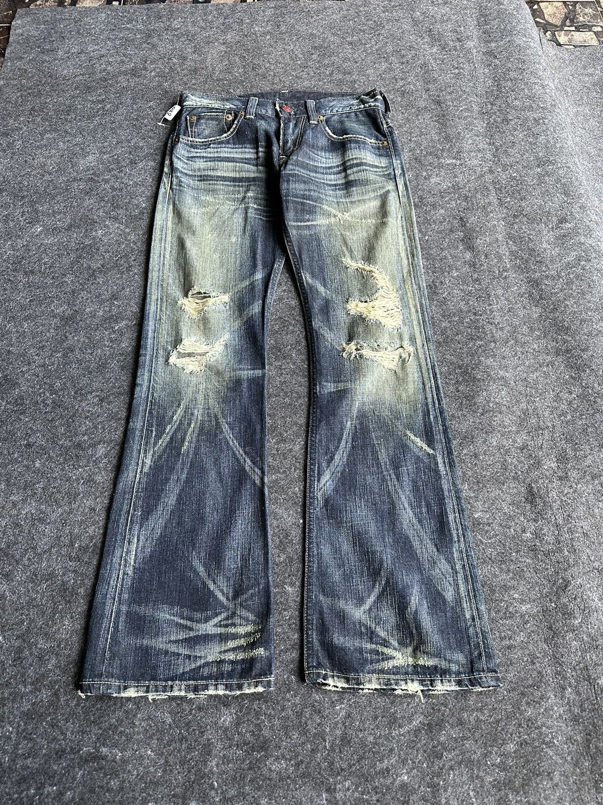 Edwin Vintage Edwin 503 Blue Trip Flare Washed Denim D383 Size US 28 / EU 44 - 1 Thumbnail