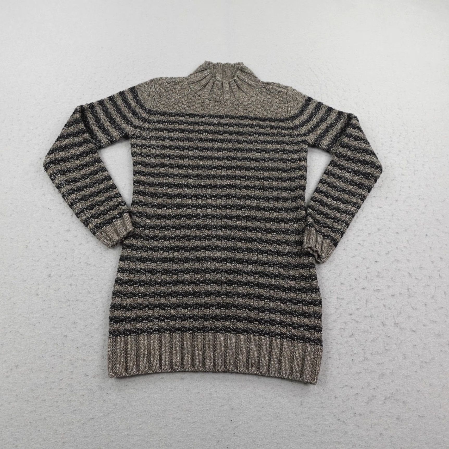Abercrombie & Fitch Abercrombie Fitch Sweater Womens XS Gray Beige Striped Mock Neck Tunic Pullover Size XS / US 0-2 / IT 36-38 - 2 Thumbnail
