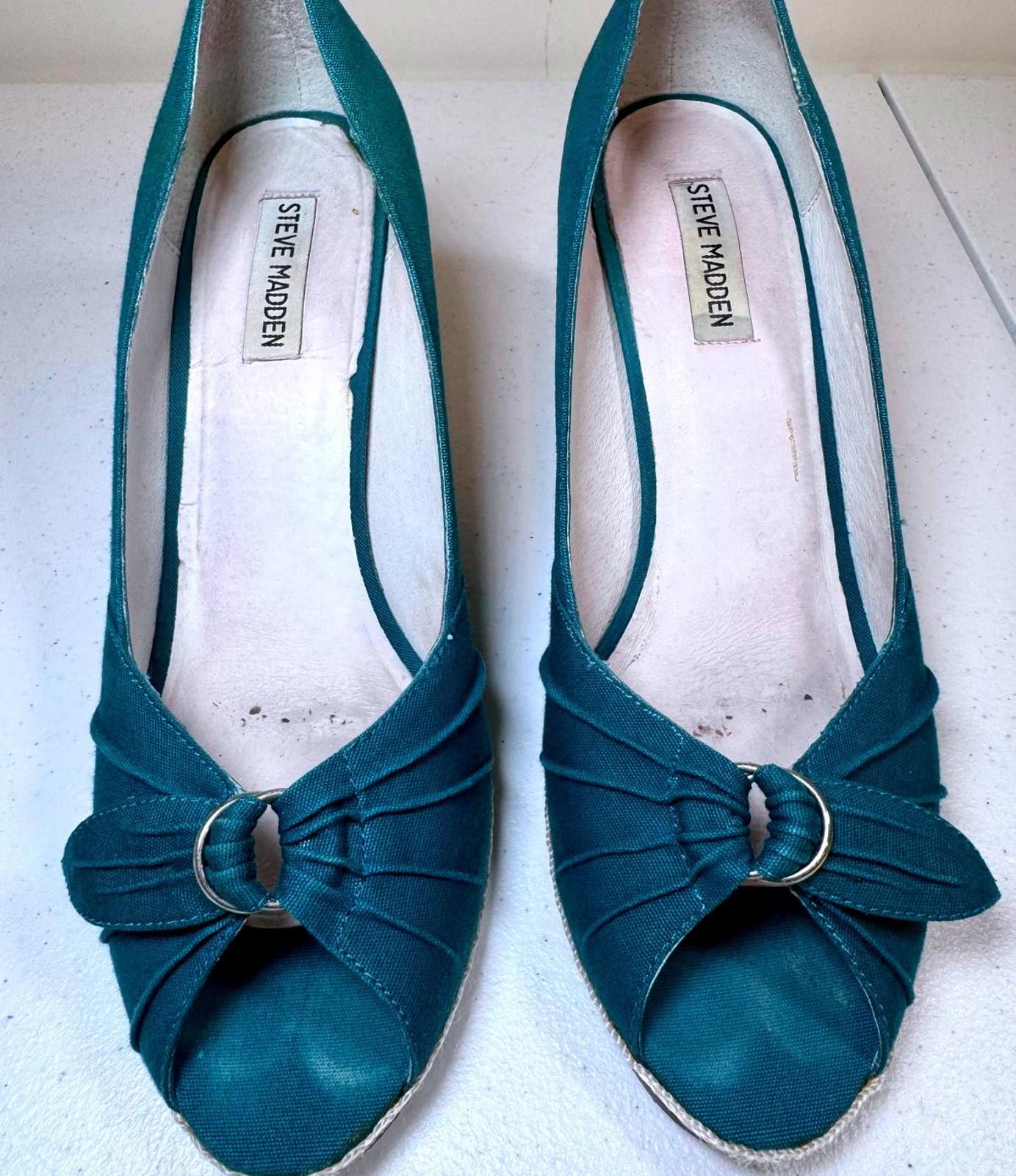 Steve Madden Steve Madden Teal Wedge Heels with Knotted Detail Size US 11 / IT 41 - 1 Thumbnail