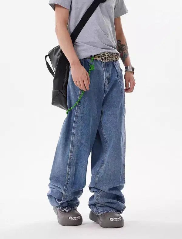 Japanese Brand VIBE Vintage cut patchwork silhouette scimitar baggy jeans Size US 34 / EU 50 - 3 Thumbnail