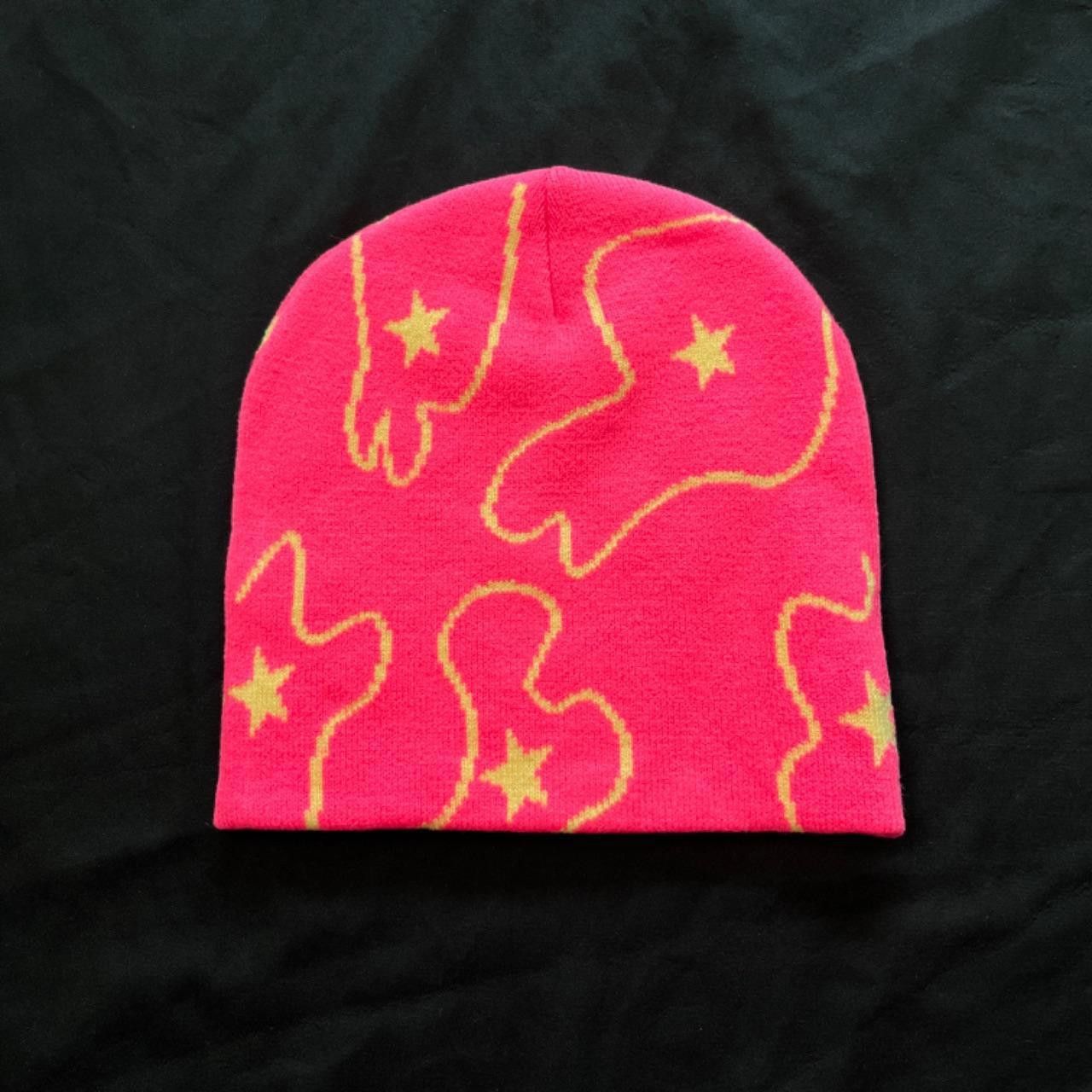 Japanese Brand Deadstock Y2k Star Graphic No Cuff Knit Beanie Hat Pink Size ONE SIZE - 1 Thumbnail