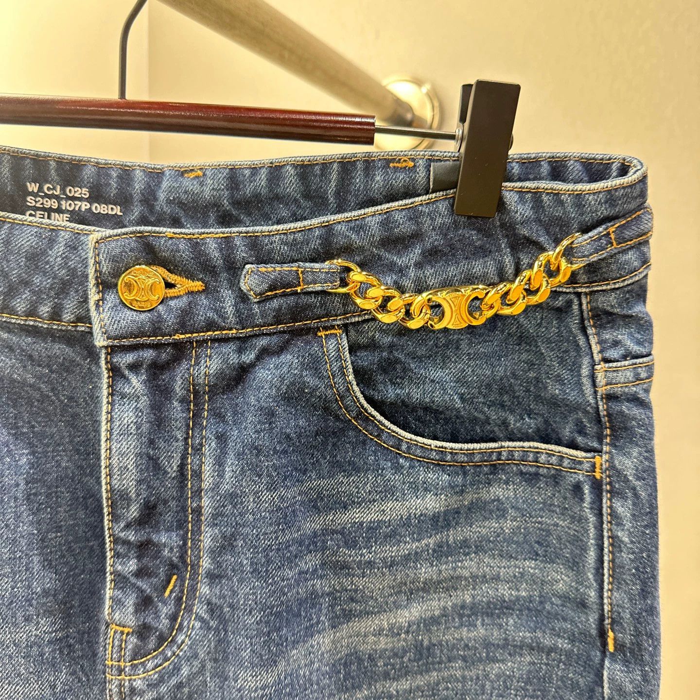 Celine Celine apr260 Triomphe Chain Denim Mini Skirt 26 Size 26" / US 2 / IT 38 - 3 Thumbnail