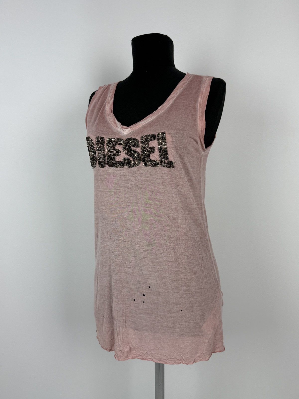Diesel Y2K Vintage Diesel Distressed Sequin Logo Dyed Pink Tank Top Size S / US 4 / IT 40 - 1 Thumbnail