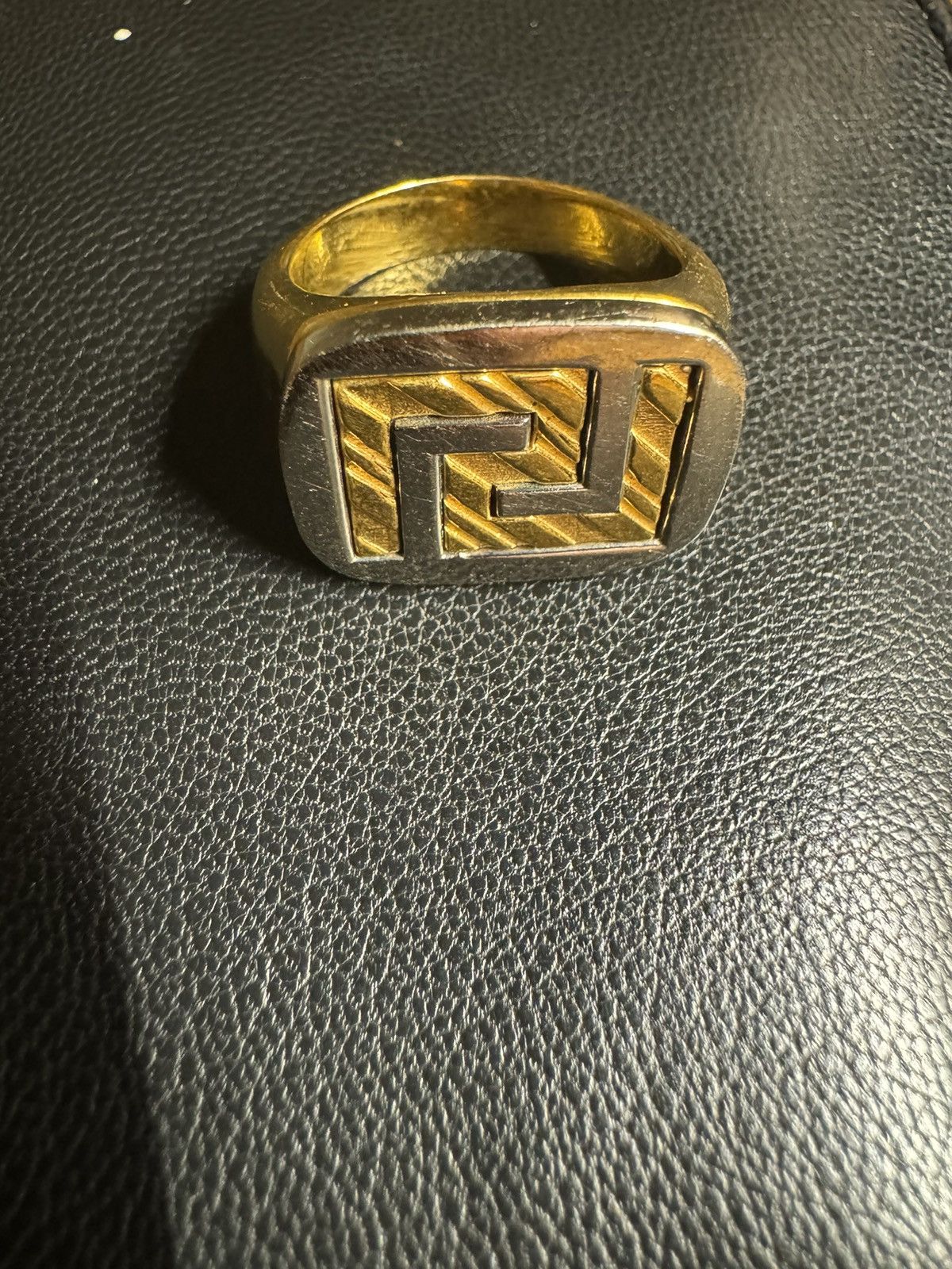Versace Versace Gold Greek Key Signet Ring Size ONE SIZE - 3 Thumbnail