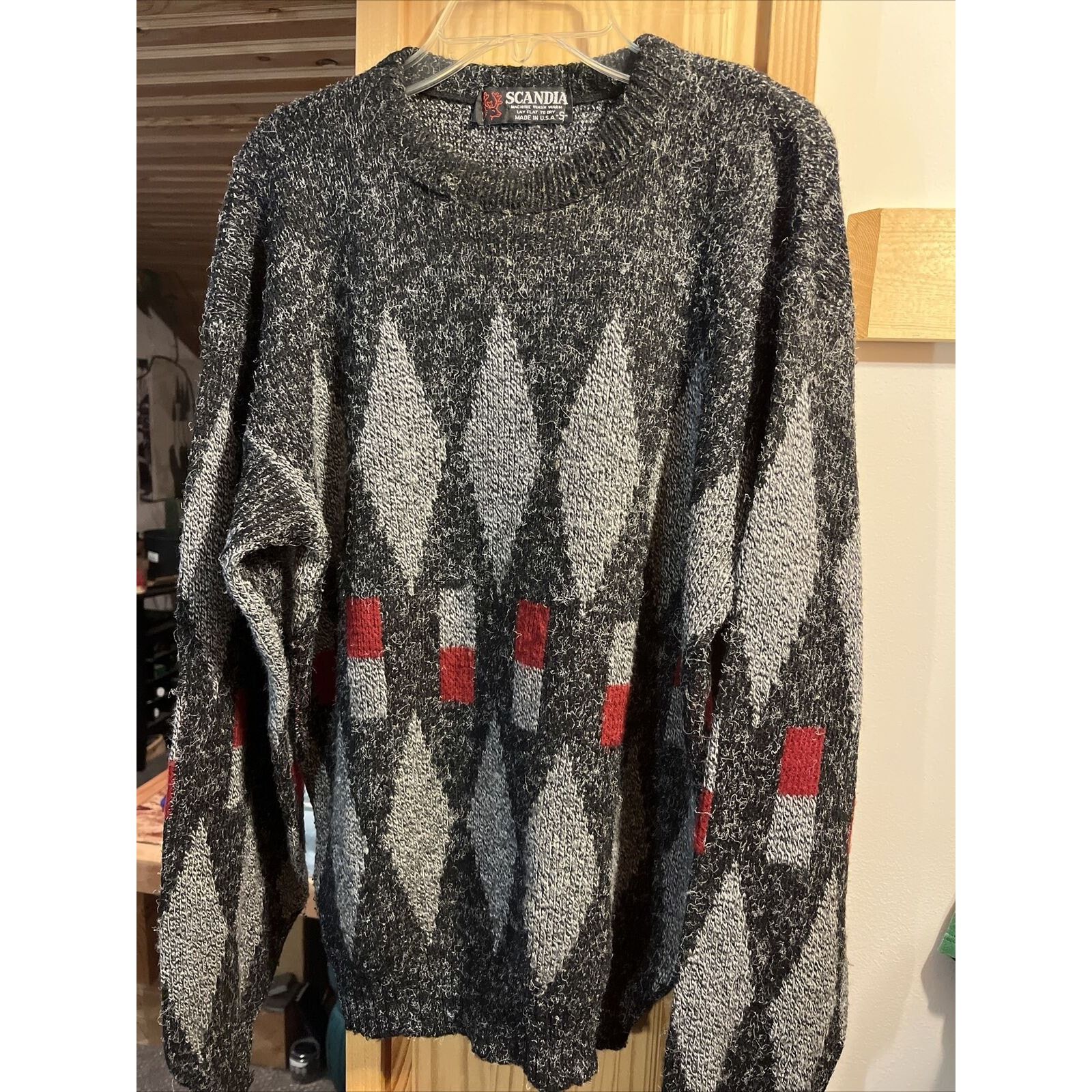 Other Scandia Vintage Small Gray Red Argyle LS Acrylic Sweater Size S / US 4 / IT 40 - 8 Thumbnail