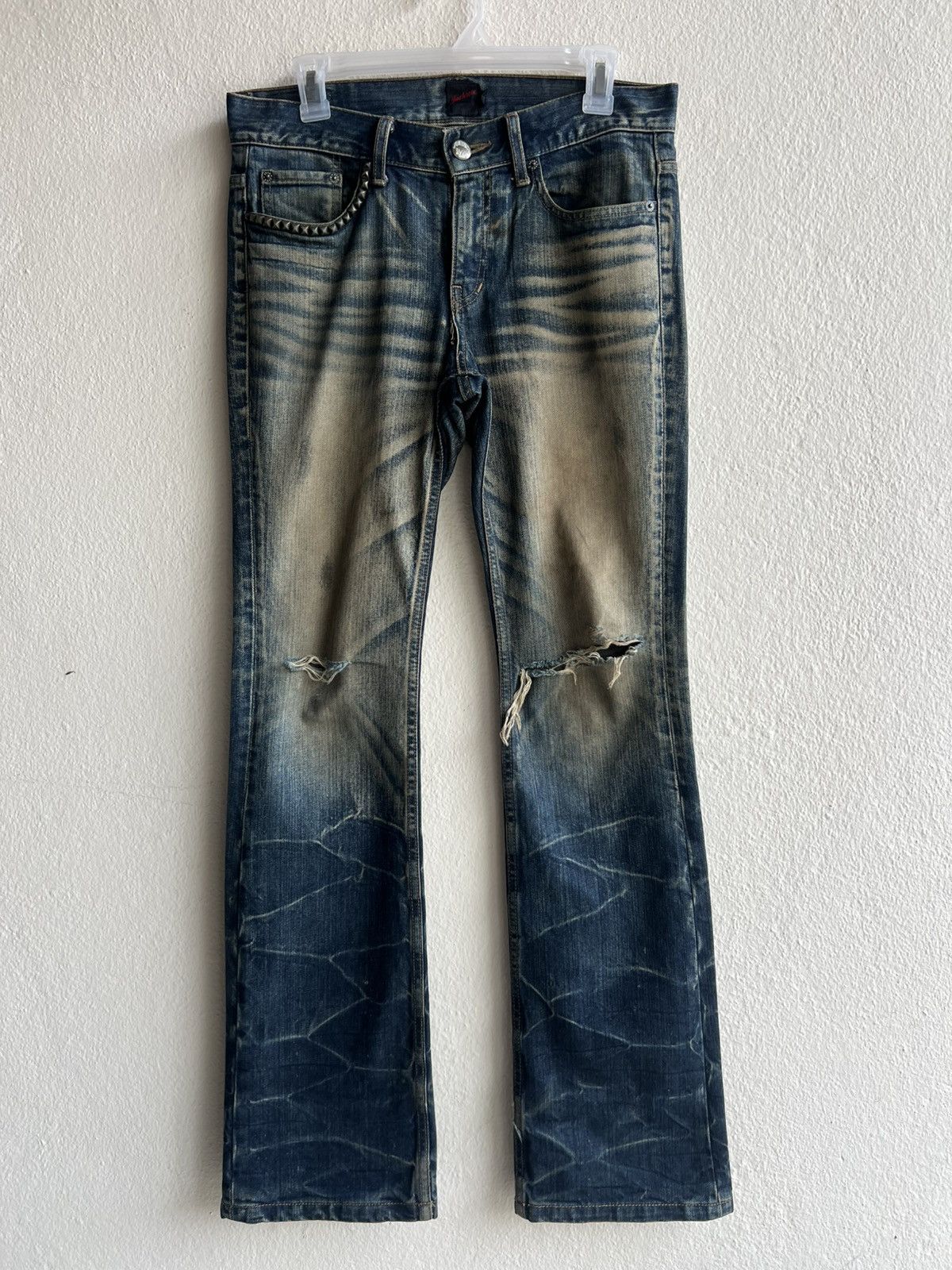 JACKROSE Dirty Mud Trashed Jackrose Rips Denim Claw Mark Flare Jeans Size US 30 / EU 46 - 2 Thumbnail
