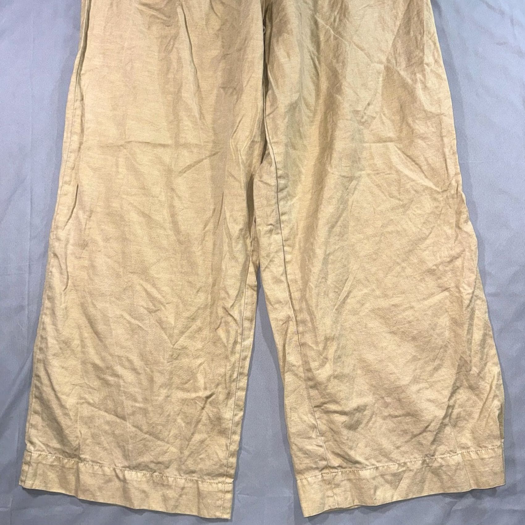 Faherty Faherty Pleated Wide Trouser Pants Women Size 10 Tan Linen Organic Cotton Elasti Size 32" / US 10 / IT 46 - 6 Thumbnail