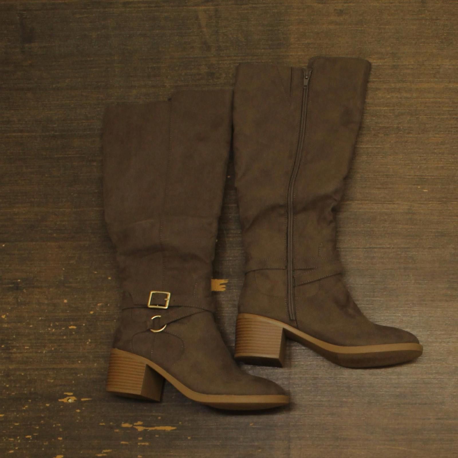 Style & Co New Style & Co. Heel Boots Dark Taupe Microsuede Brown 7m Size US 7 / IT 37 - 1 Thumbnail