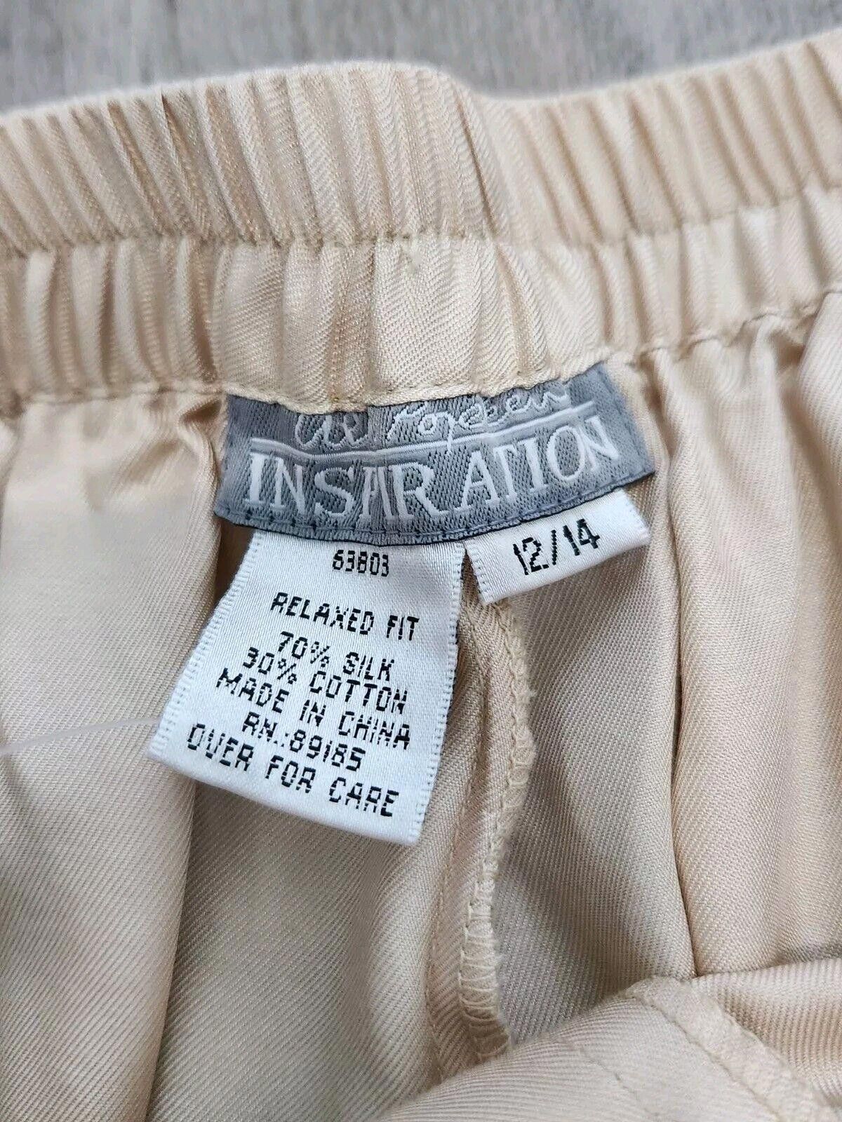 Designer Ulla Popken Silk Pants Cream Beige Relaxed Fit 12 - 14 Size 34" / US 12 / IT 48 - 3 Thumbnail