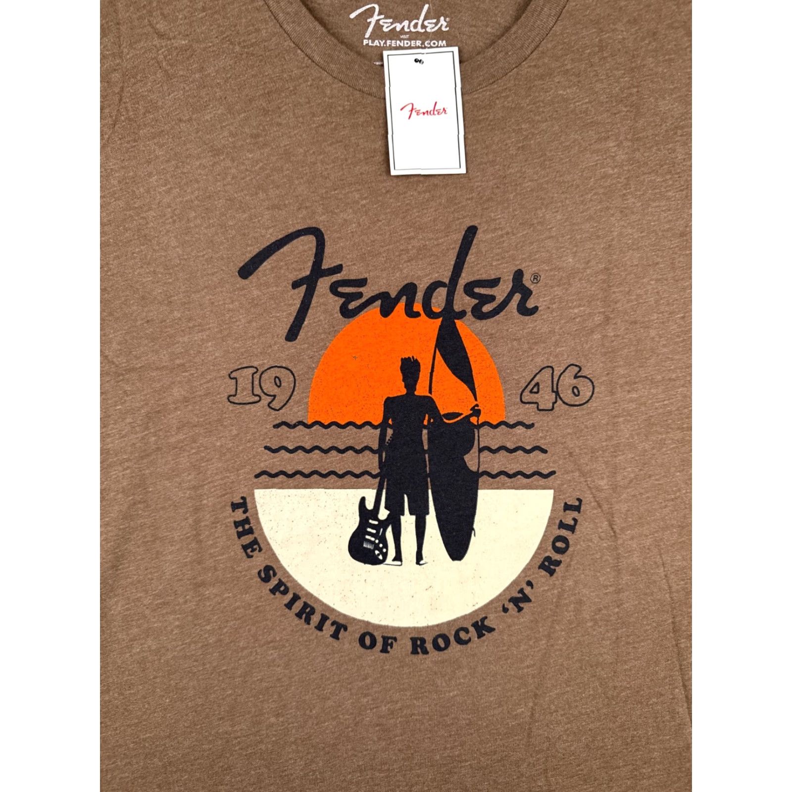 Fender Fender Shirt Men 2XL Brown Spirit Of Rock And Roll Guitar T-Shirt 2XL Mens Summer All Seasons Rock Beach Sunset Tags Size US XXL / EU 58 / 5 - 6 Thumbnail
