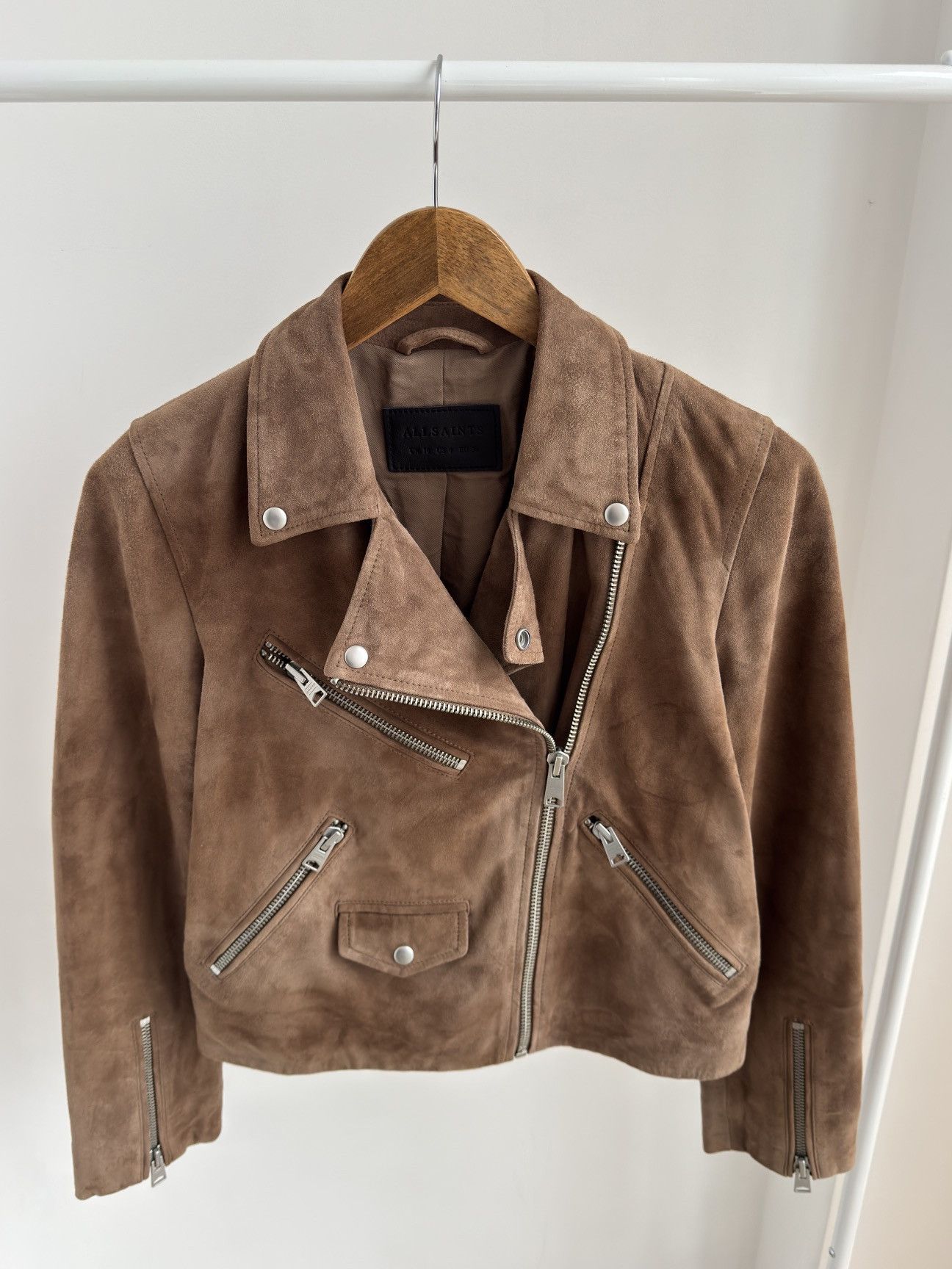 Allsaints ALL SAINTS Powder Brown Suede Balfern Biker Jacket Women’s Size US M / EU 48-50 / 2 - 7 Thumbnail