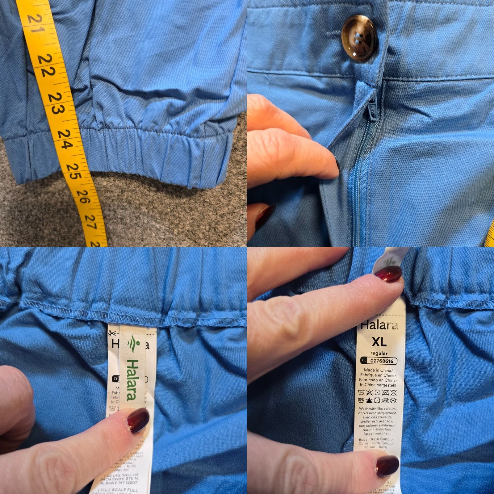 Vintage Halara Pants Womens XL Blue Mid Rise Casual Cotton Joggers Pockets Cropped Size 40" / US 18 - 8 Thumbnail