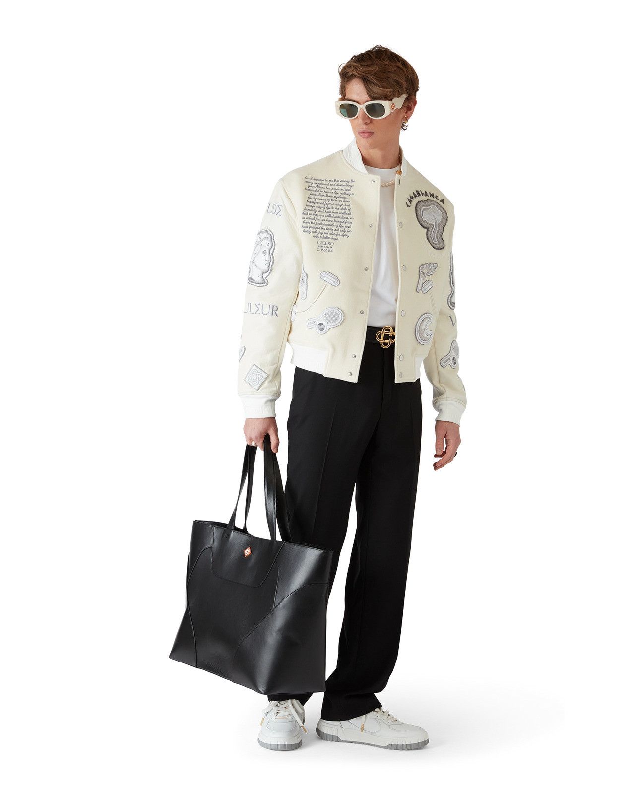 Casablanca os11x0725 Chenille Patchwork Bomber Jacket in Ivory Size US XL / EU 56 / 4 - 2 Thumbnail