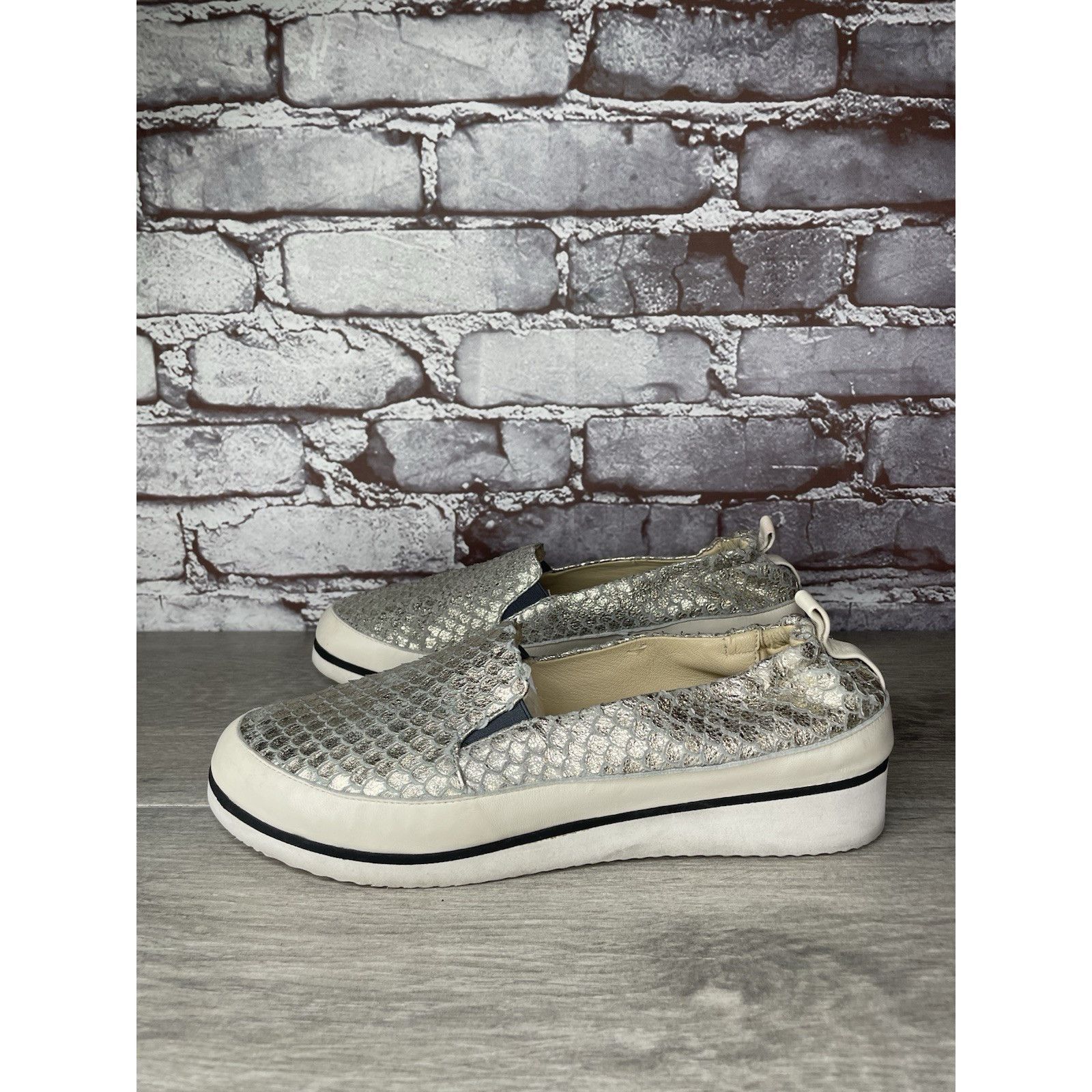 Ron White Ron Niki Silver Leather Snake Print Slip On Wedge Shoes Wome Size US 7.5 / IT 37.5 - 4 Thumbnail