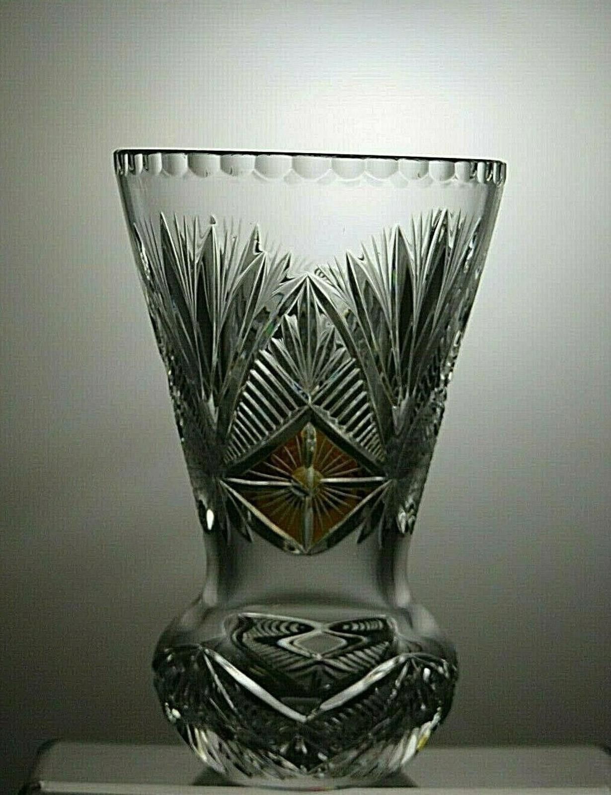 Poeme Bohemien Vintage Rare Bohemian Crystal Cut Amber & Clear Vase 8 7/8" Size ONE SIZE - 2 Thumbnail