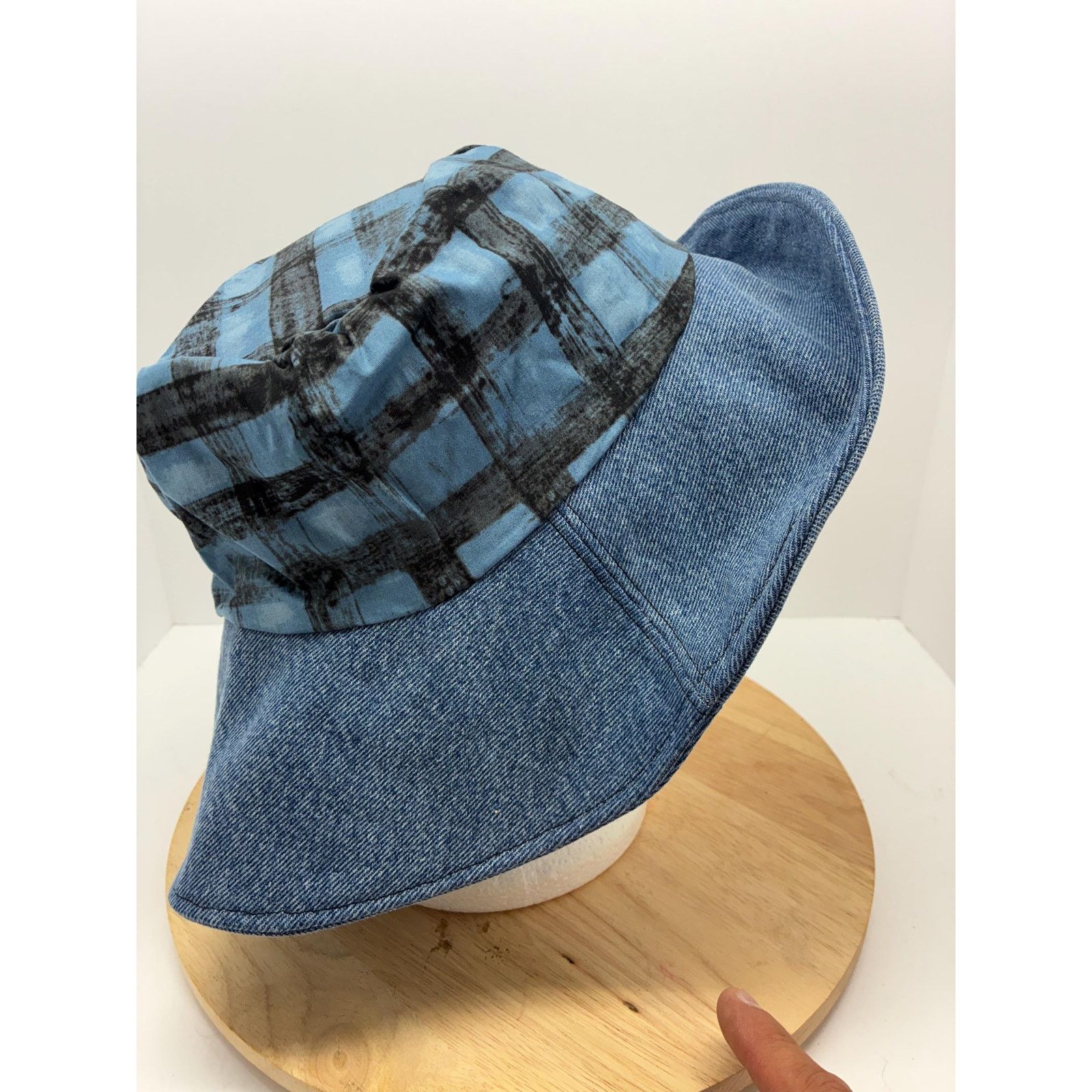 Other The Blueprint — Upcycled Denim & Abstract Plaid Floppy Sun Size ONE SIZE - 7 Thumbnail