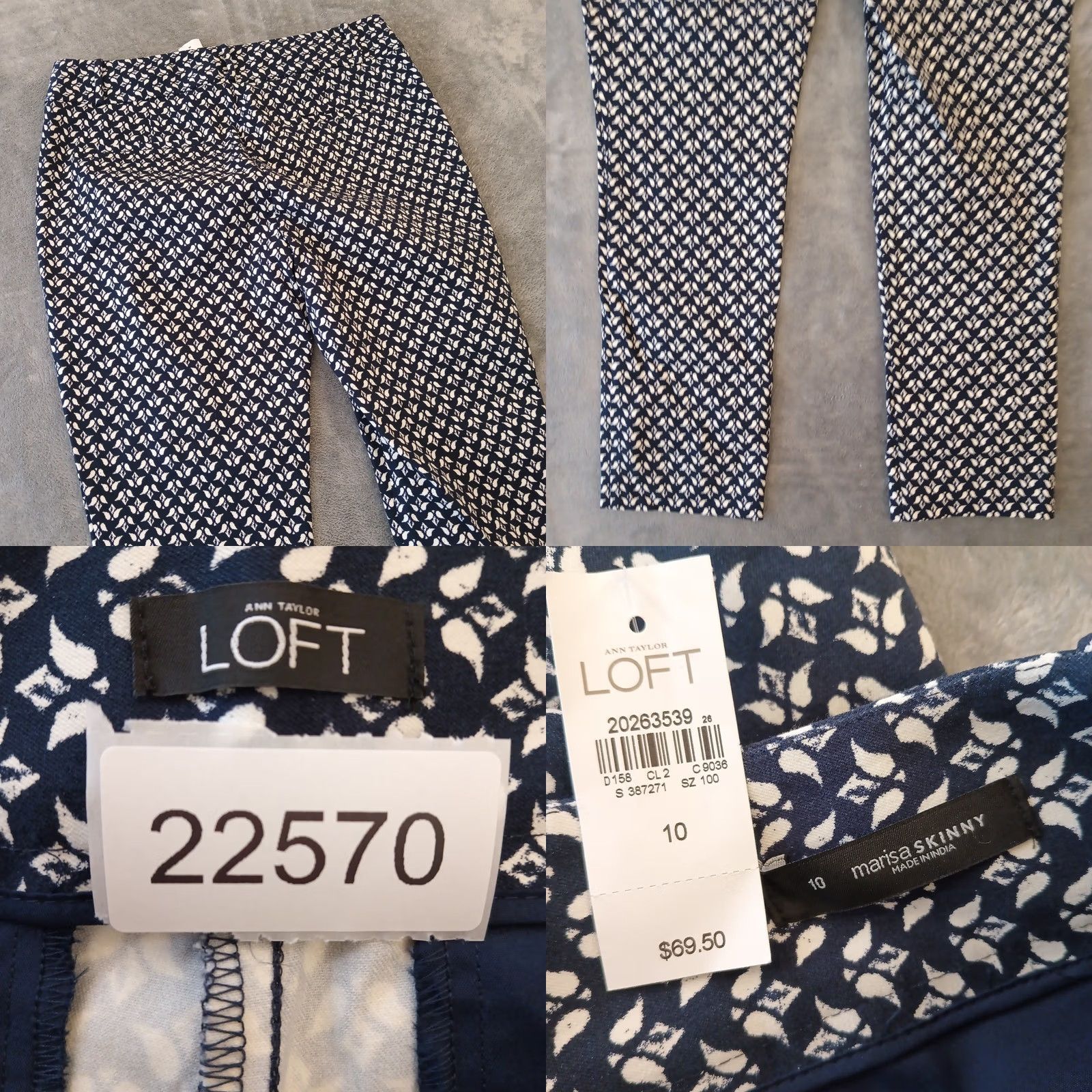 Ann Taylor Ann Taylor Loft Marisa Pants Womens Size 10 Blue Geometric Skinny Ankle Size 32" / US 10 / IT 46 - 8 Thumbnail