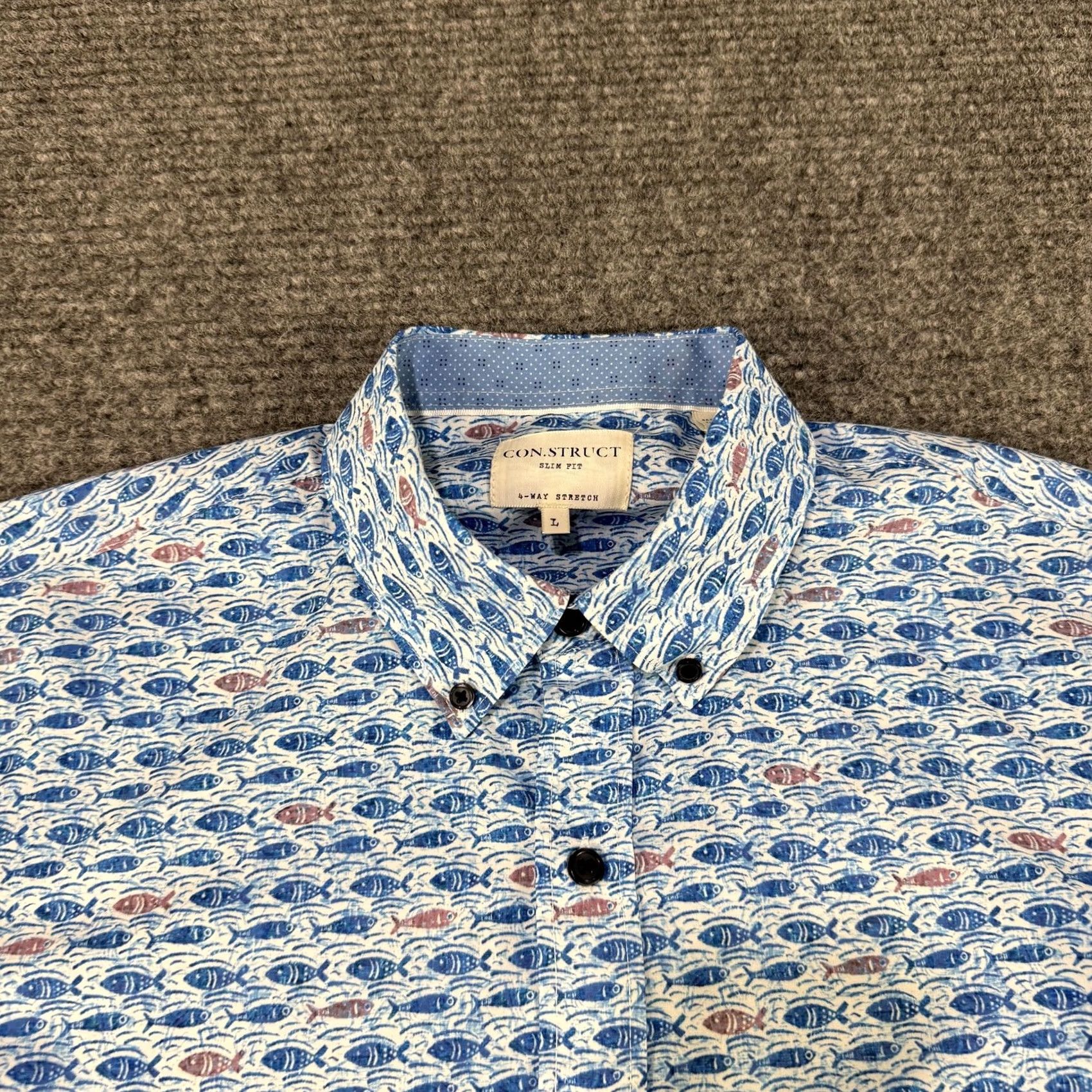 Vintage CON.STRUCT Shirt Mens Large Fish Print Button Down Short Sleeve Stretch Size US L / EU 52-54 / 3 - 3 Thumbnail