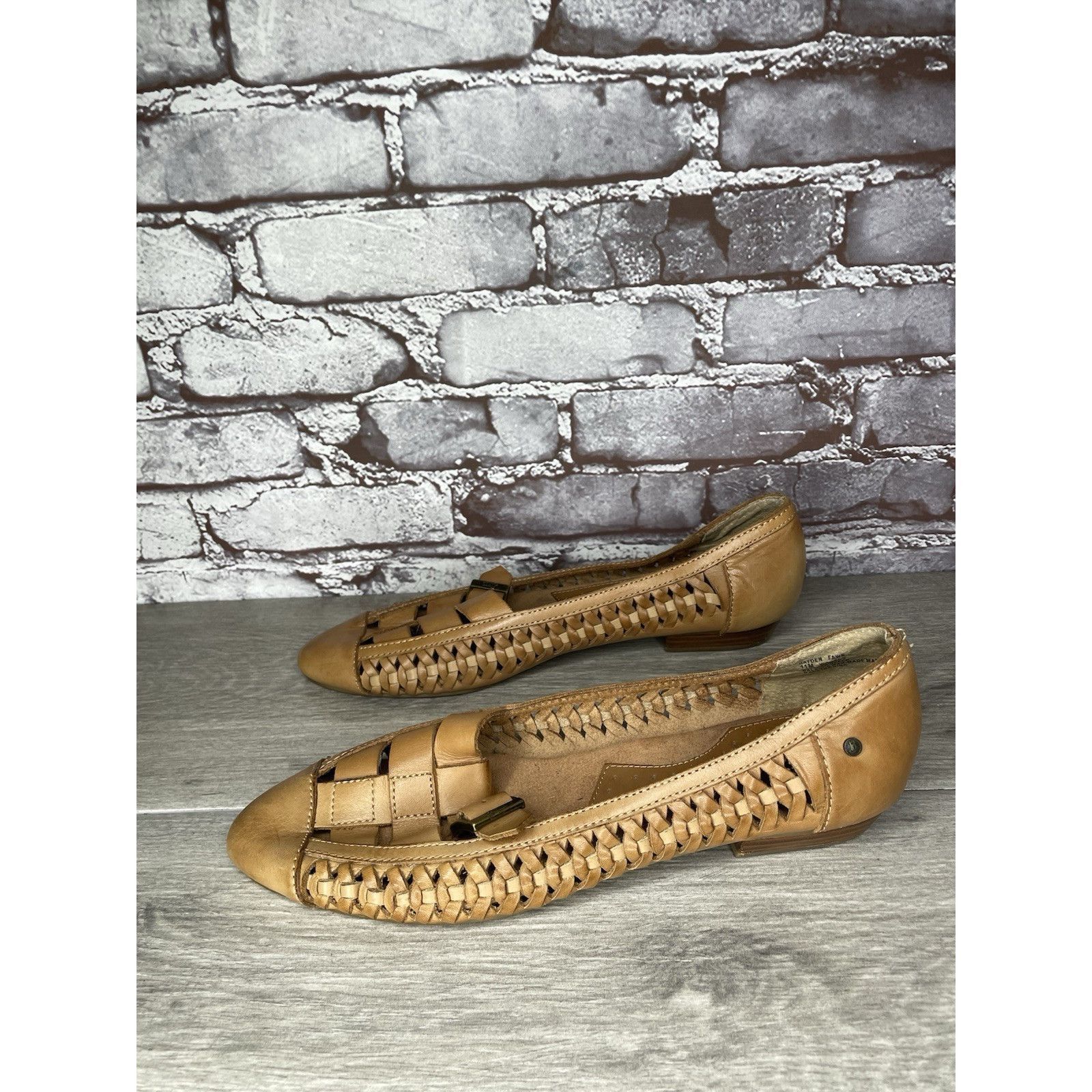 G.H. Bass & Co. Bass Hayden Fawn Tan Brown Leather Woven Strap Heel Flats Wo Size US 11 / IT 41 - 20 Thumbnail