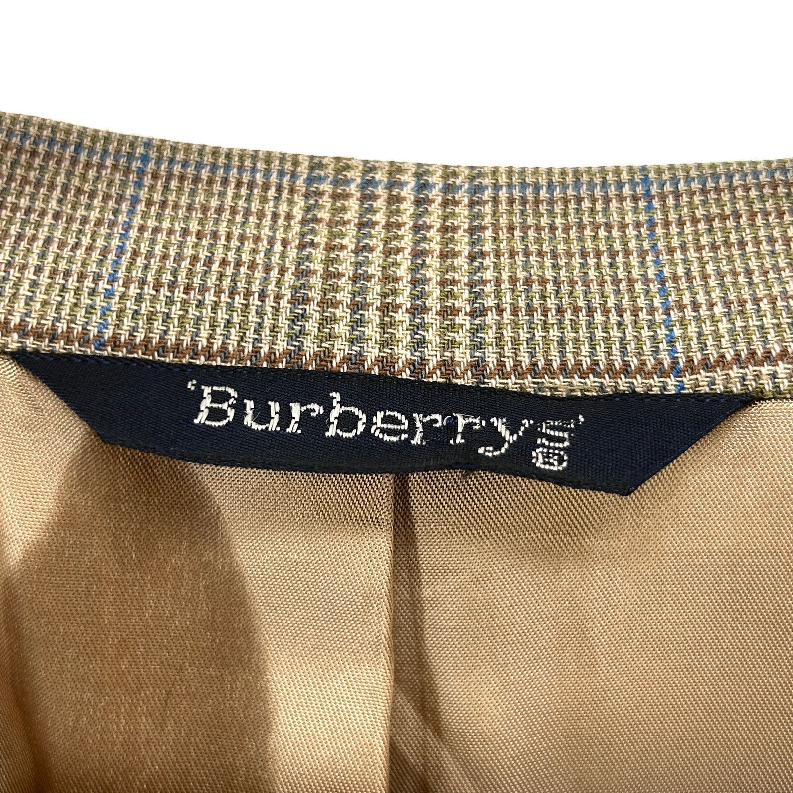 Burberry Vintage 90s Burberry Tan Wool Plaid Classic Tailored Blazer Size 42R - 6 Thumbnail