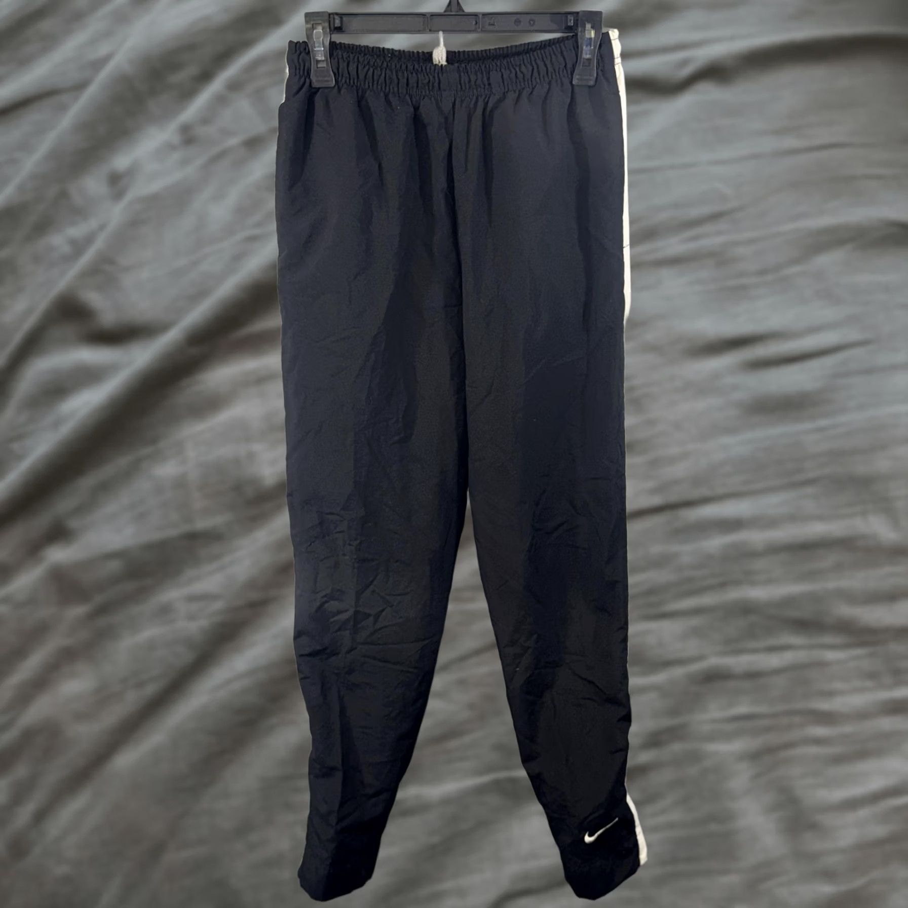 Nike VINTAGE Nike Pants Mens Small Black White Track Warm Up Ankle Zip Swoosh 90s Size US 29 - 1 Thumbnail
