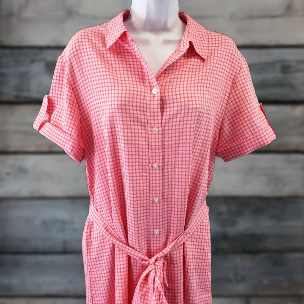 Vintage Draper James Womens Dress Shirt Dress Sz Small Pink Orange Short Sleeve Button Front Collared Vintage No Size 28" / US 6 / IT 42 - 1 Thumbnail