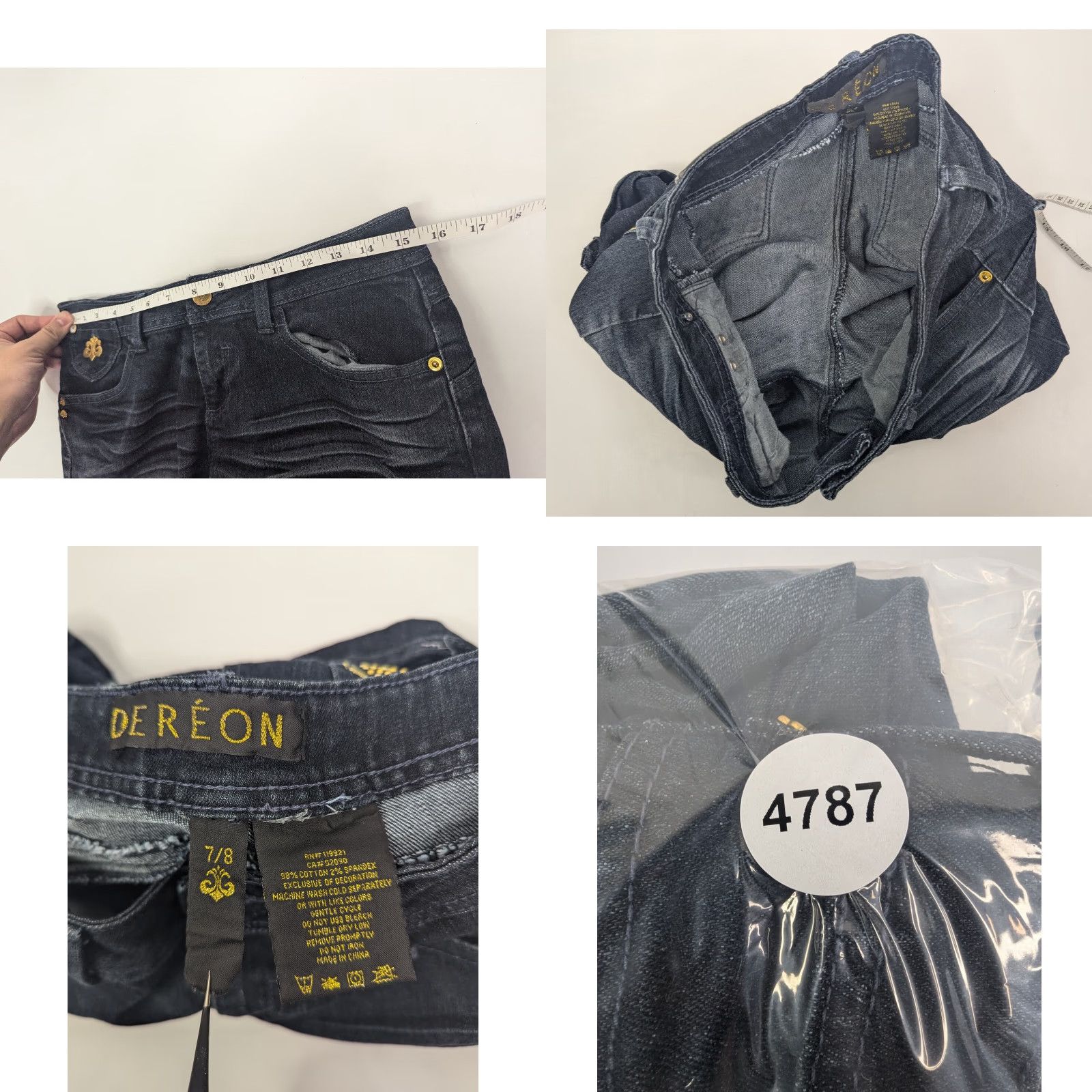 Vintage Dereon Dark Wash Jean Shorts Women’s 7/8 Fleur de Lis Jeweled Back Pockets Short Cotton Denim Spandex Stretch Flat Front Regular Size 28" / US 6 / IT 42 - 8 Thumbnail