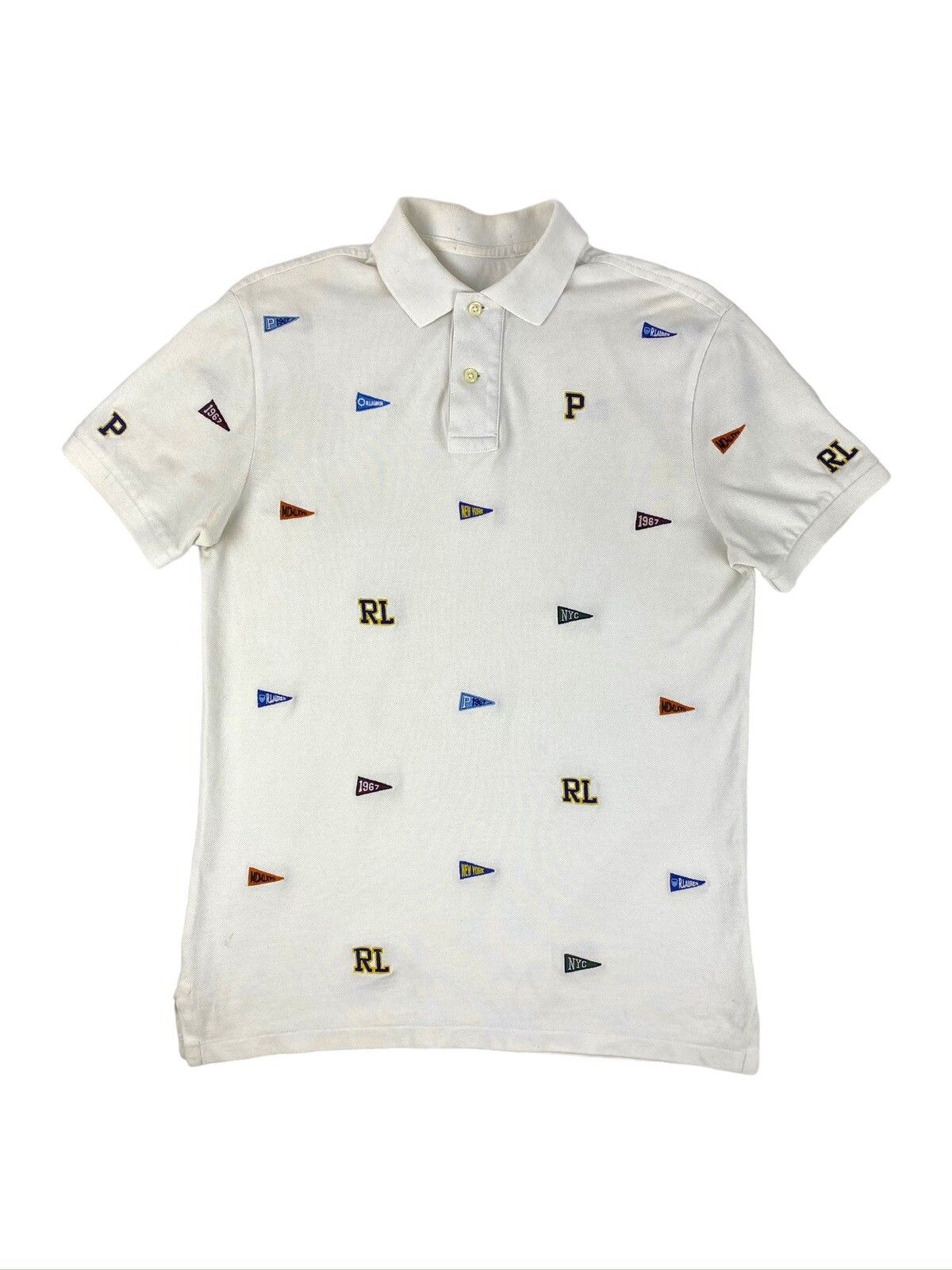 Pre-owned Polo Ralph Lauren T Multi Logo Polo Size Small In White