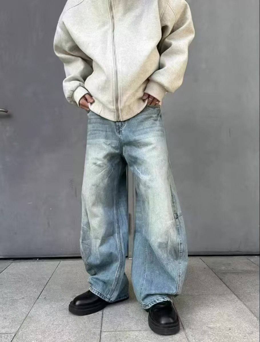 Jean Blue street washed distressed wide leg scimitar jeans Size US 32 / EU 48 - 1 Thumbnail