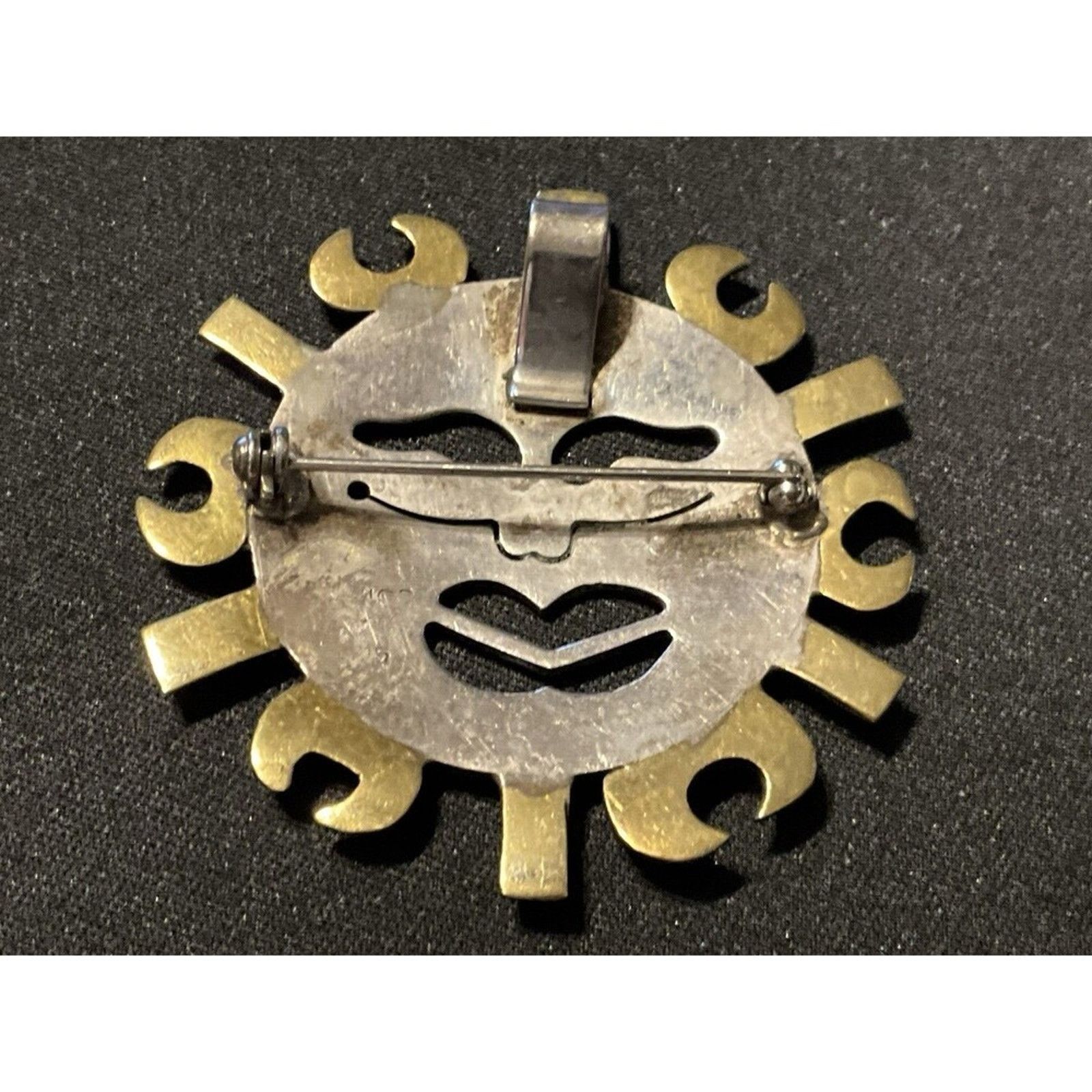 Other 925 Silver and Brass Vintage Aztec Sun Beam Brooch/Pendant Size ONE SIZE - 4 Thumbnail