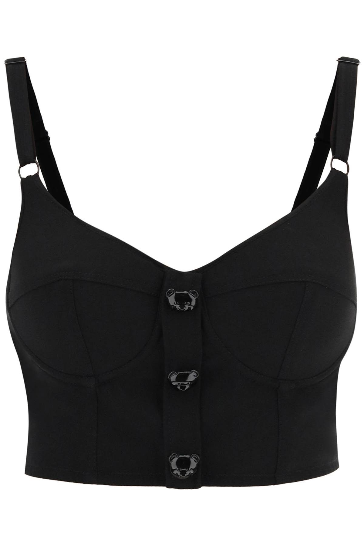 image of Moschino Bustier Top With Teddy Bear Buttons in Fantasia Nero, Women's (Size XS)