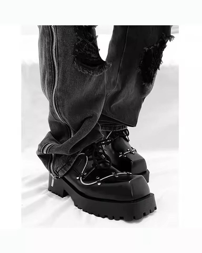 Genuine Leather Square Streetwear Real Leather Platform British Boots Shoes Size US 10.5 / EU 43-44 - 9 Thumbnail