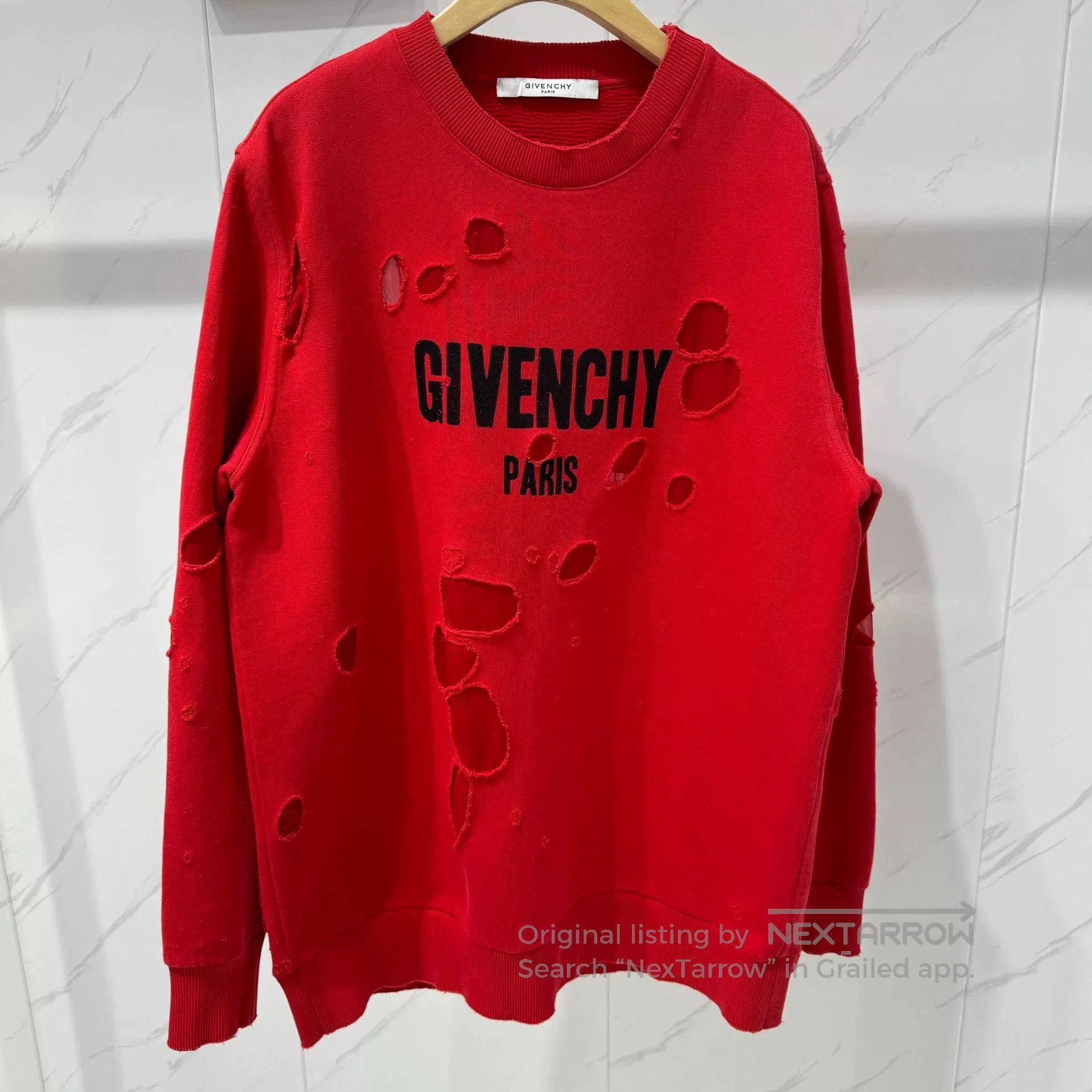 Givenchy Red Distressed Logo Sweatshirt.