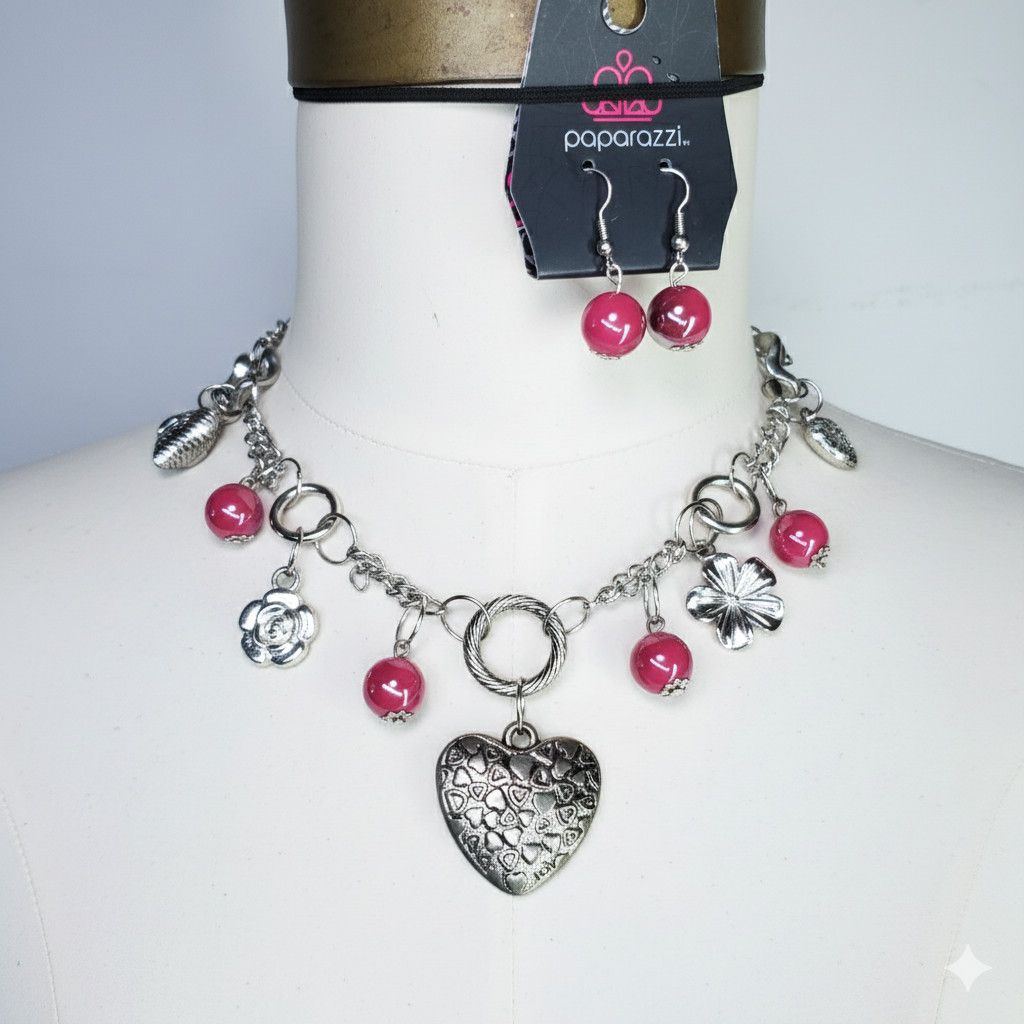 Other Paparazzi Set 16-18" Necklace Earrings Hearts Flowers Charm Size ONE SIZE - 1 Thumbnail