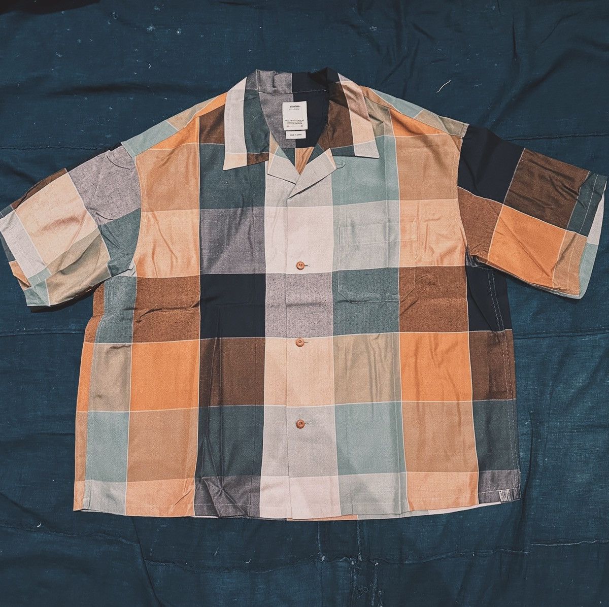 image of Visvim Harmon Check Shirt (Silk) in Blue, Men's (Size Small)