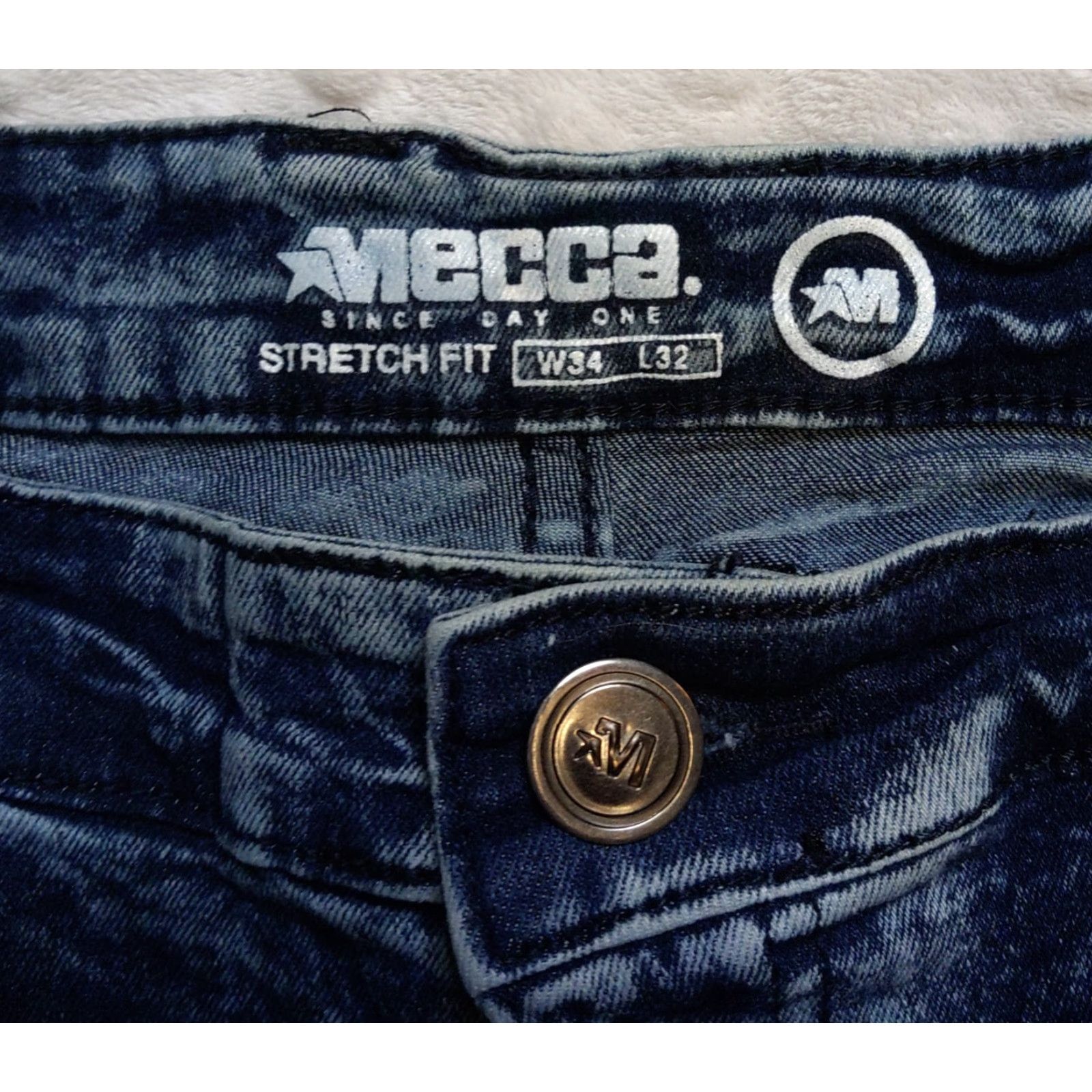 Vintage Mecca Jeans Slim 34x32 Acid Wash Denim 5-Pocket Button Zipper Stretch Fit Mens Blue Vintage 90s Hip Hop Biker Style Size US 34 / EU 50 - 5 Thumbnail