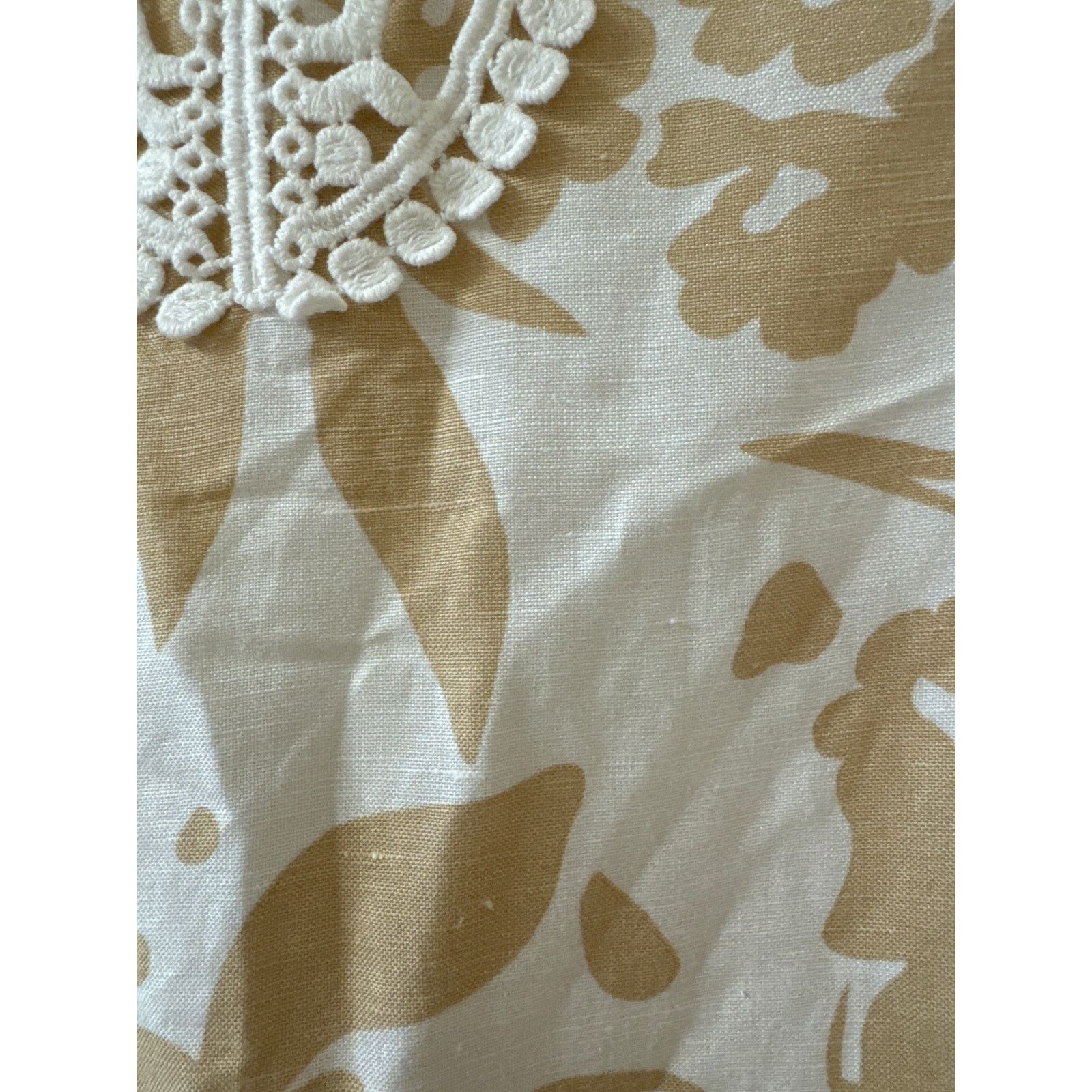 Other Premise XL Linen 3/4 Sleeve Crochet Collar Beige Floral Top Size XL / US 12-14 / IT 48-50 - 4 Thumbnail