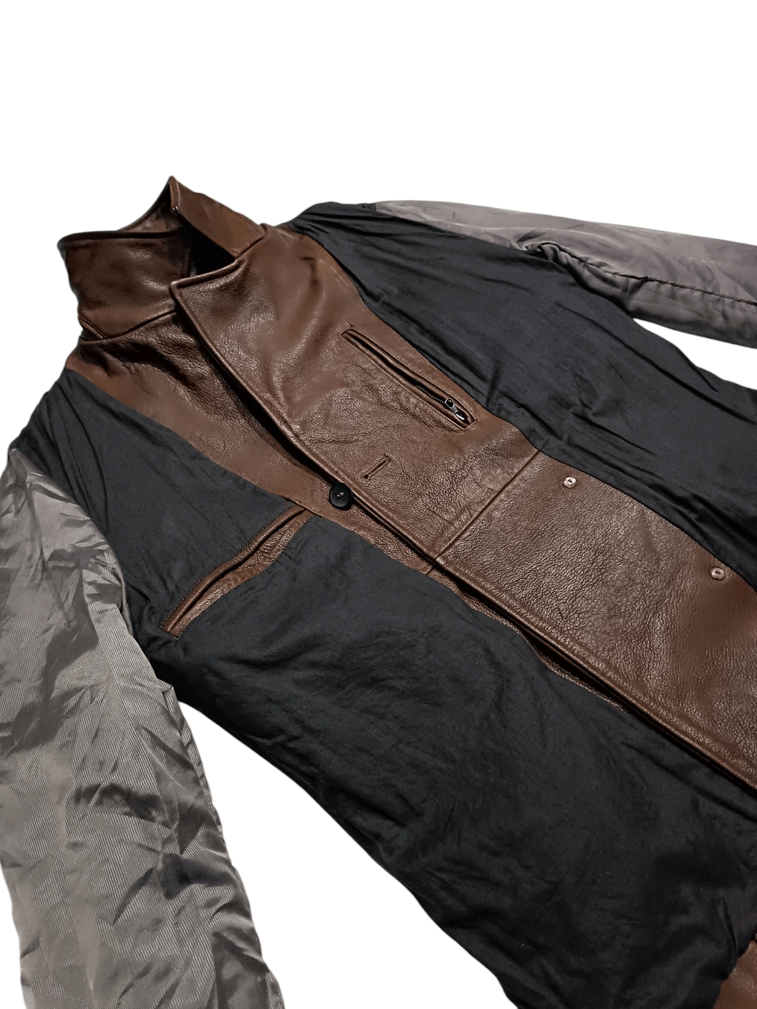 Leather × Other Brown Leather Combine Polyester Peacoat Double Breasted Size US L / EU 52-54 / 3 - 11 Thumbnail