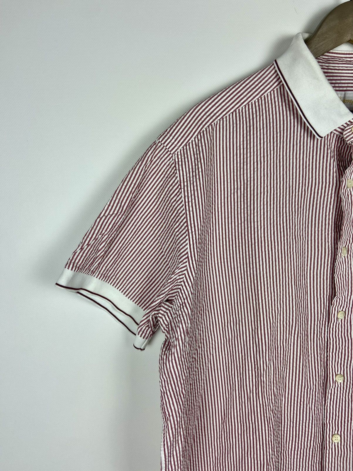 Brioni × Designer Brioni Striped Mens Shirt White Pink Short Sleeve Luxury Size US XL / EU 56 / 4 - 5 Thumbnail