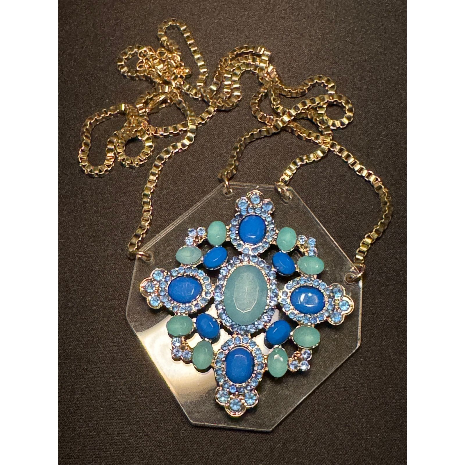Other Vintage Rhinestones on Lucite Plate 20in Necklace Box Chain Size ONE SIZE - 2 Thumbnail
