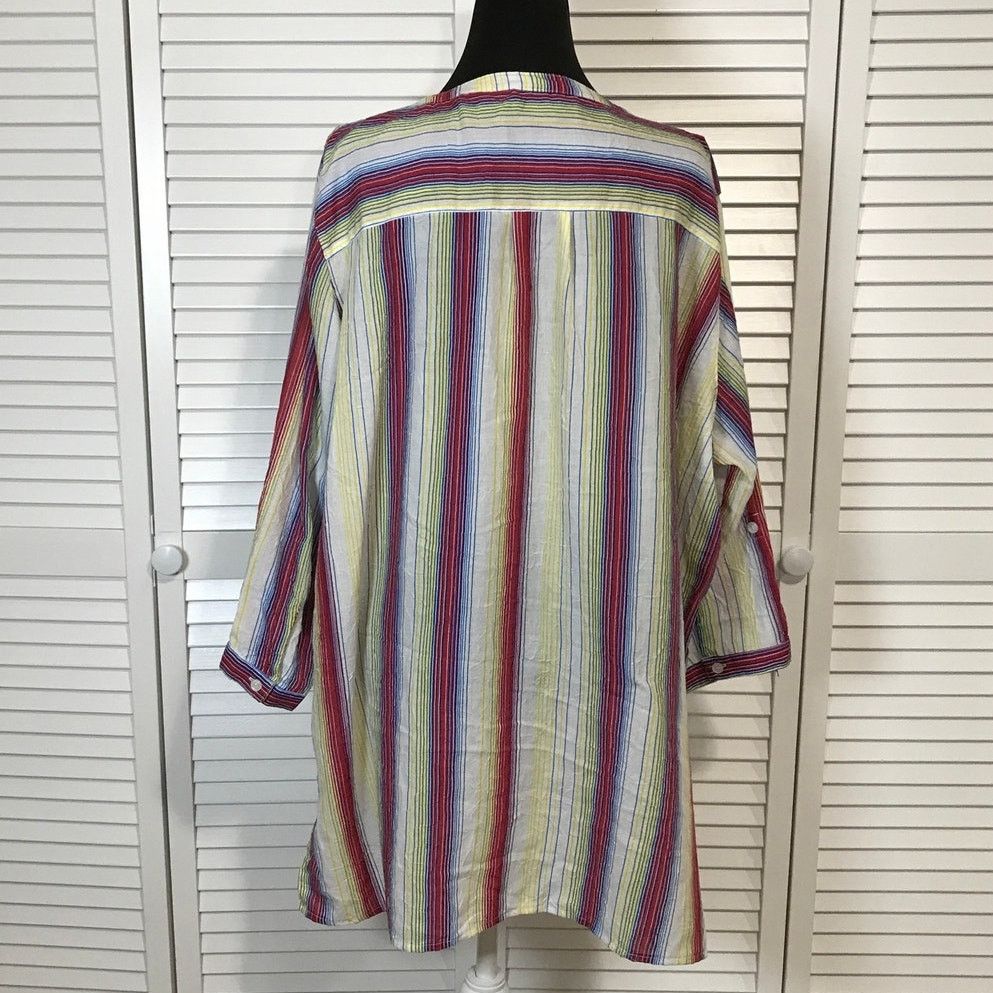 Other Lemon Grass Boho Chic Striped Tunic Blouse Women 2X Size XXL / US 16-18 / IT 52-54 - 2 Thumbnail