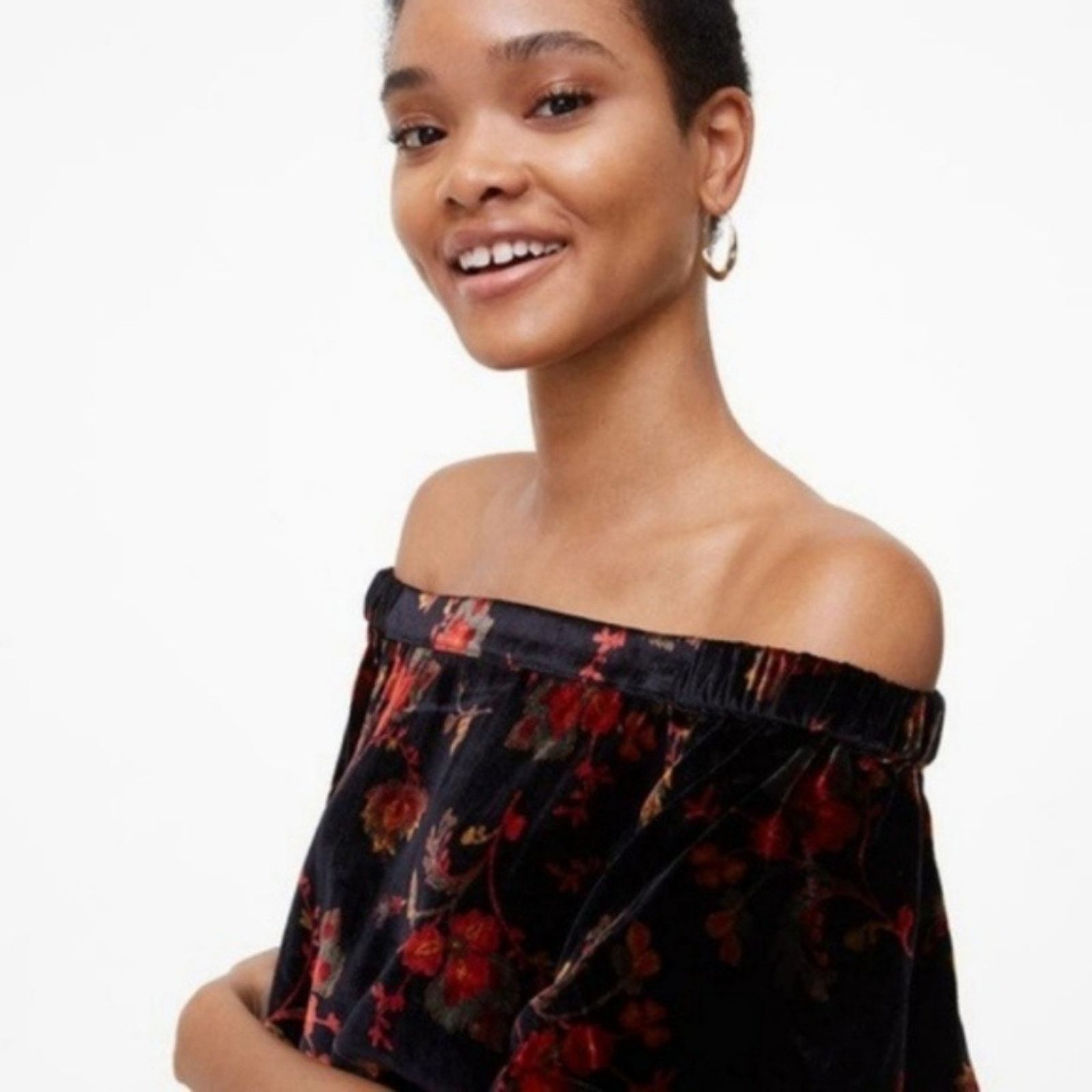 Loft LOFT Fall Floral Velvet Off the Shoulder Top Size S / US 4 / IT 40 - 5 Thumbnail