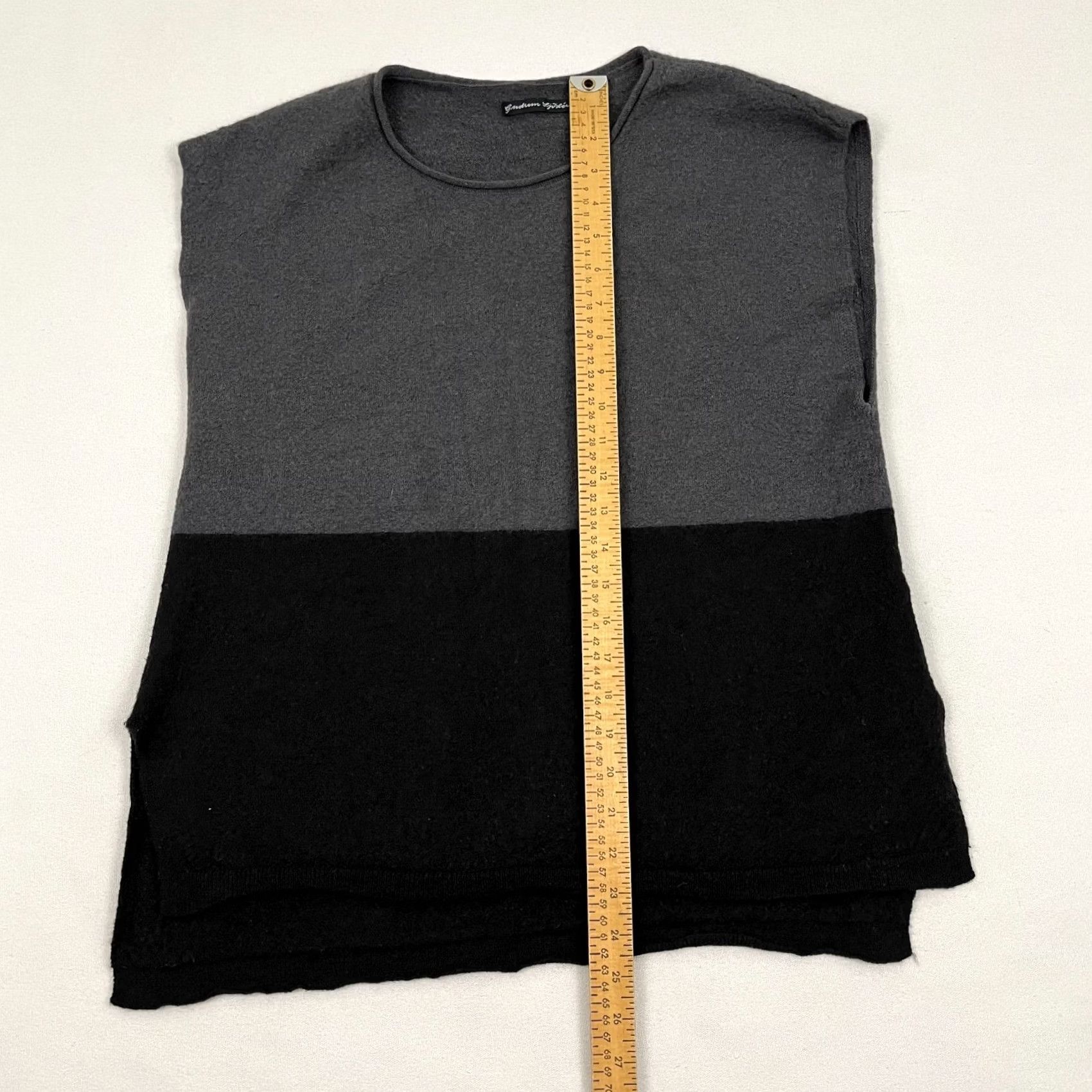 Vintage Gudrun Sjoden Sweater Top L Black Gray Organic Wool Sleeveless Layers - Pre-Owned Size L / US 10 / IT 46 - 4 Thumbnail