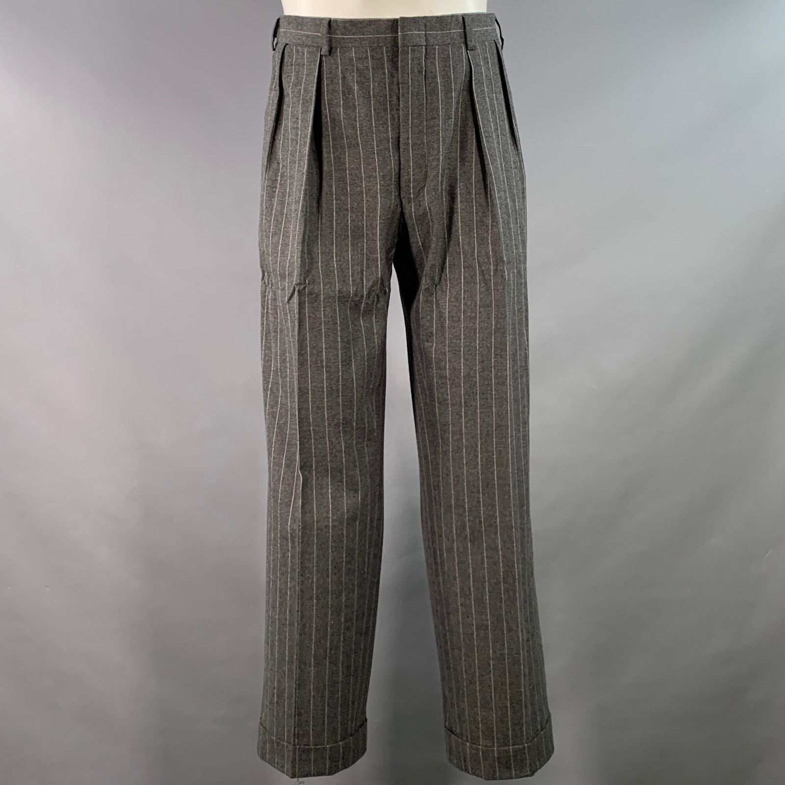 Ralph Lauren Size 39 Grey Chalkstripe Wool Notch Lapel Pleated Suit Size 40R - 4 Thumbnail
