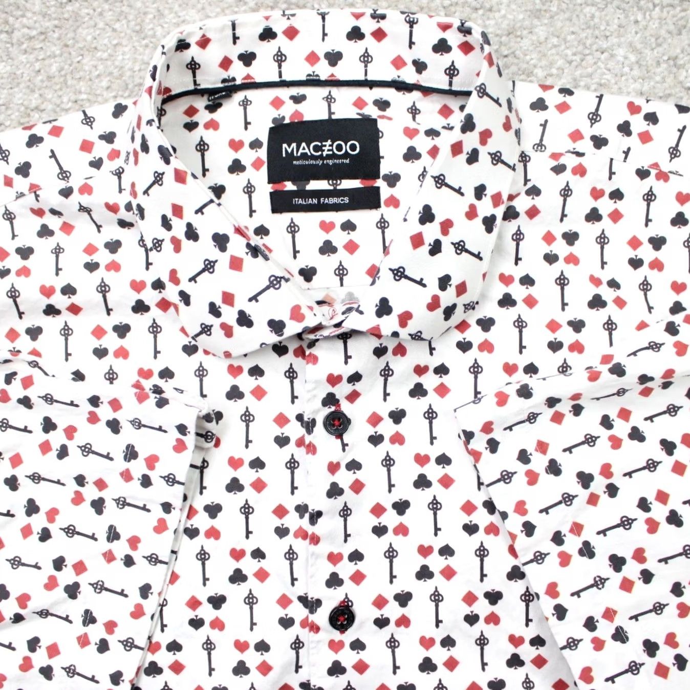 Maceoo Maceoo Shirt Mens 7/3XL White Red Black All Over Print S/S Button-Up Size US XXL / EU 58 / 5 - 2 Thumbnail