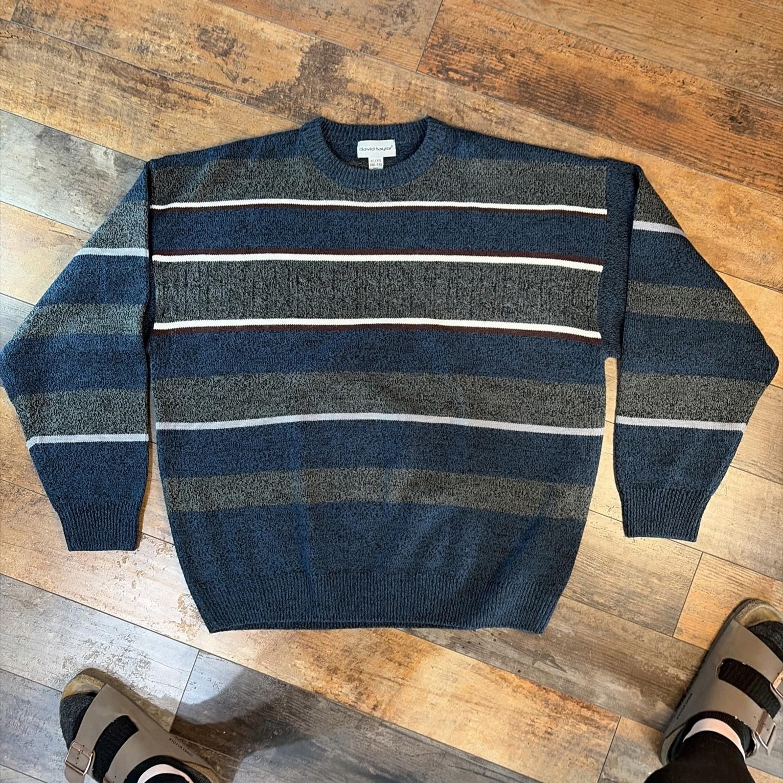 David Taylor VTG David Taylor Pullover Sweater XL 90s Blue Gray Stripe Size US XL / EU 56 / 4 - 1 Thumbnail